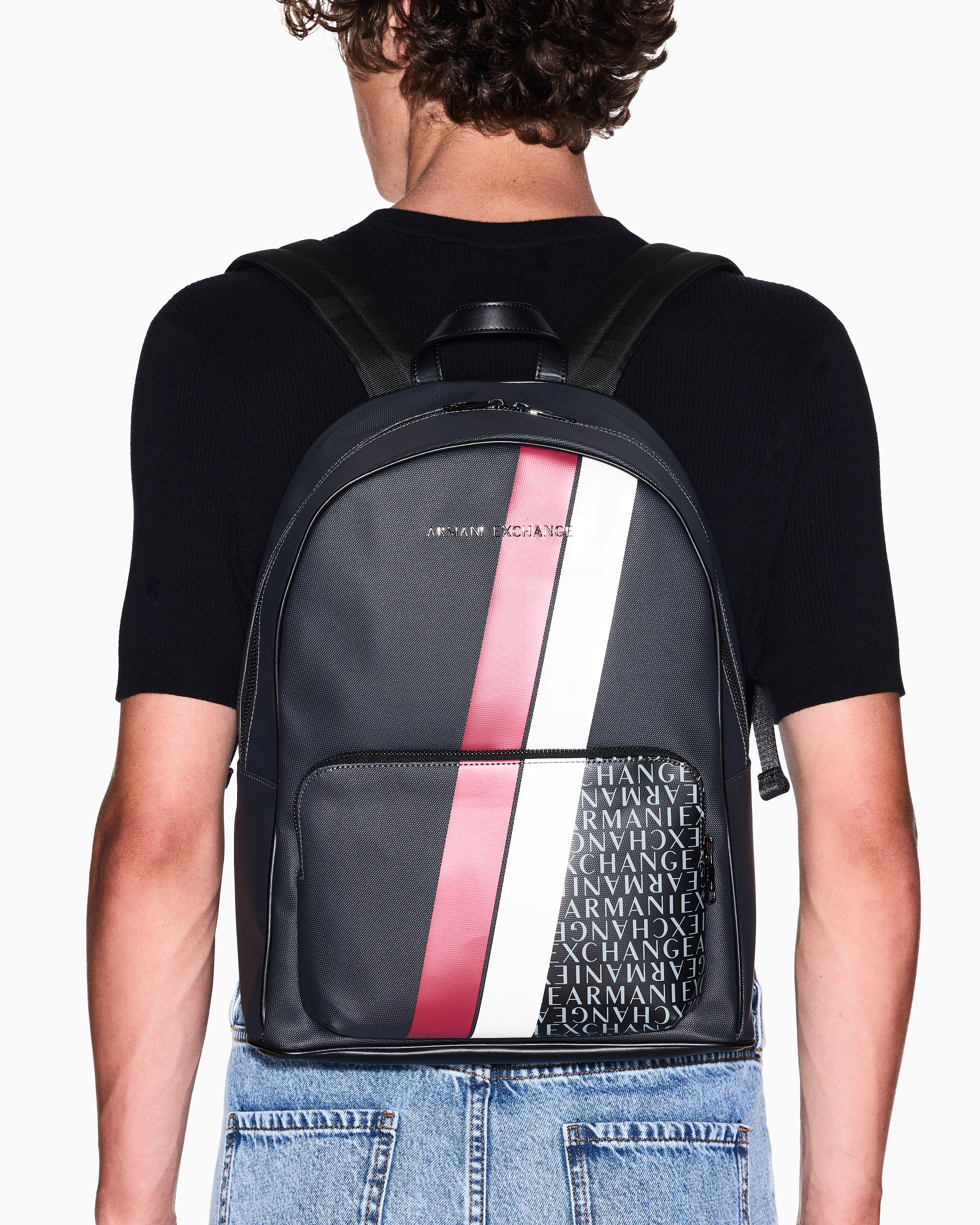 Armani Exchange - Backpack with monogram and stripes, Man, Grey, Size: TU