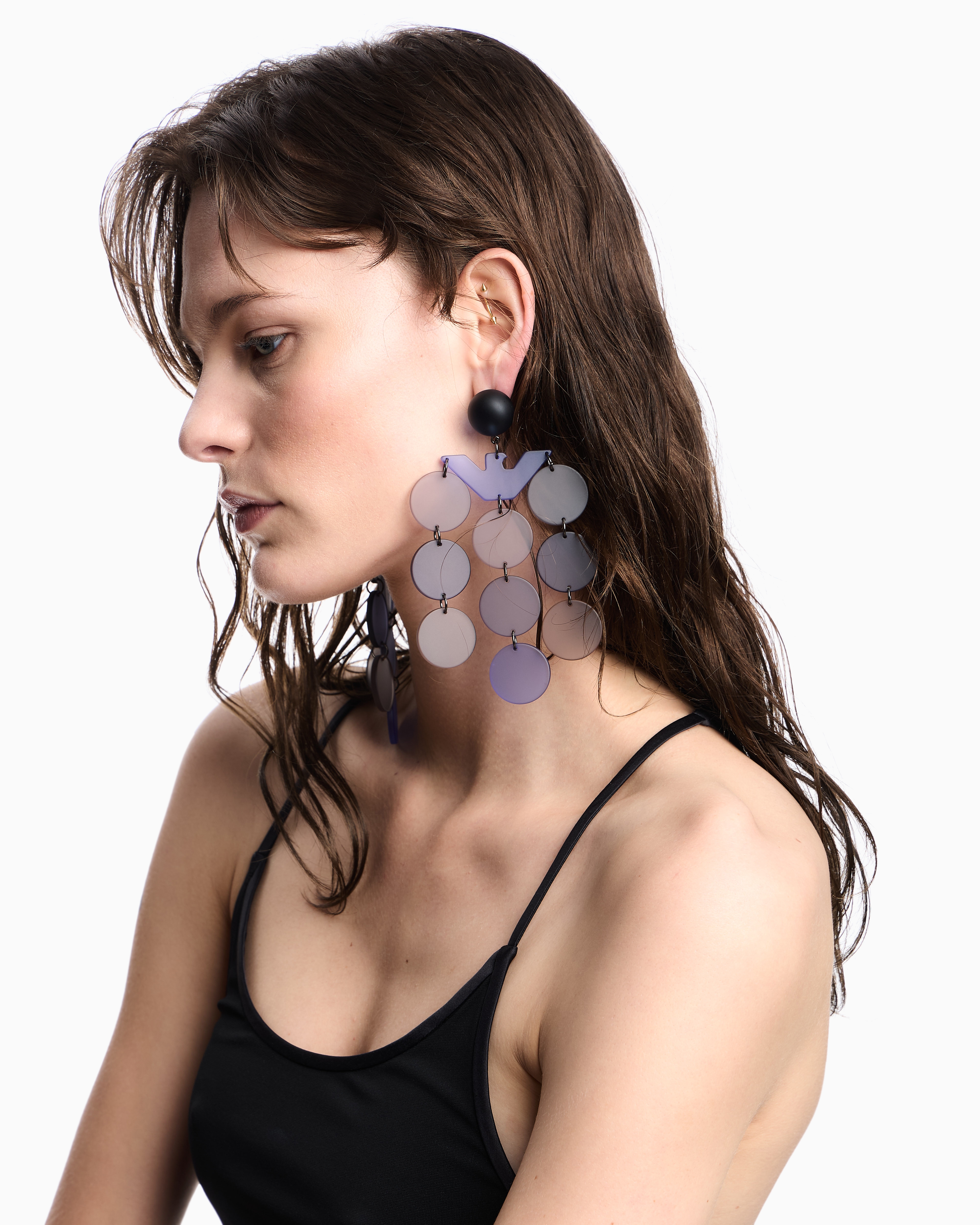 Emporio Armani - Pendant earrings with geometric elements and an eagle , Woman, Blue, Size: TU