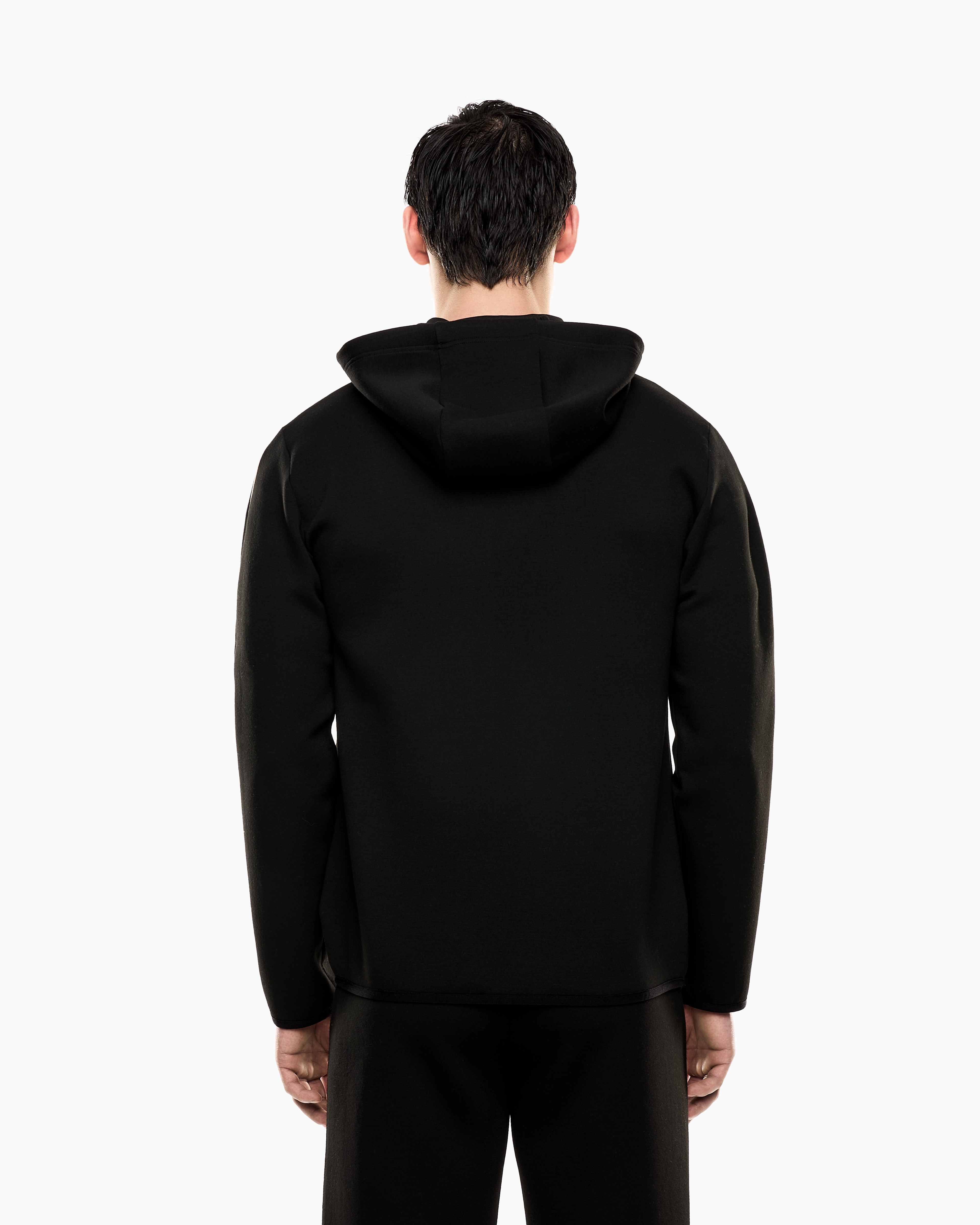 Ea7 Gold Label Viscose-blend Hooded Sweatshirt In Black