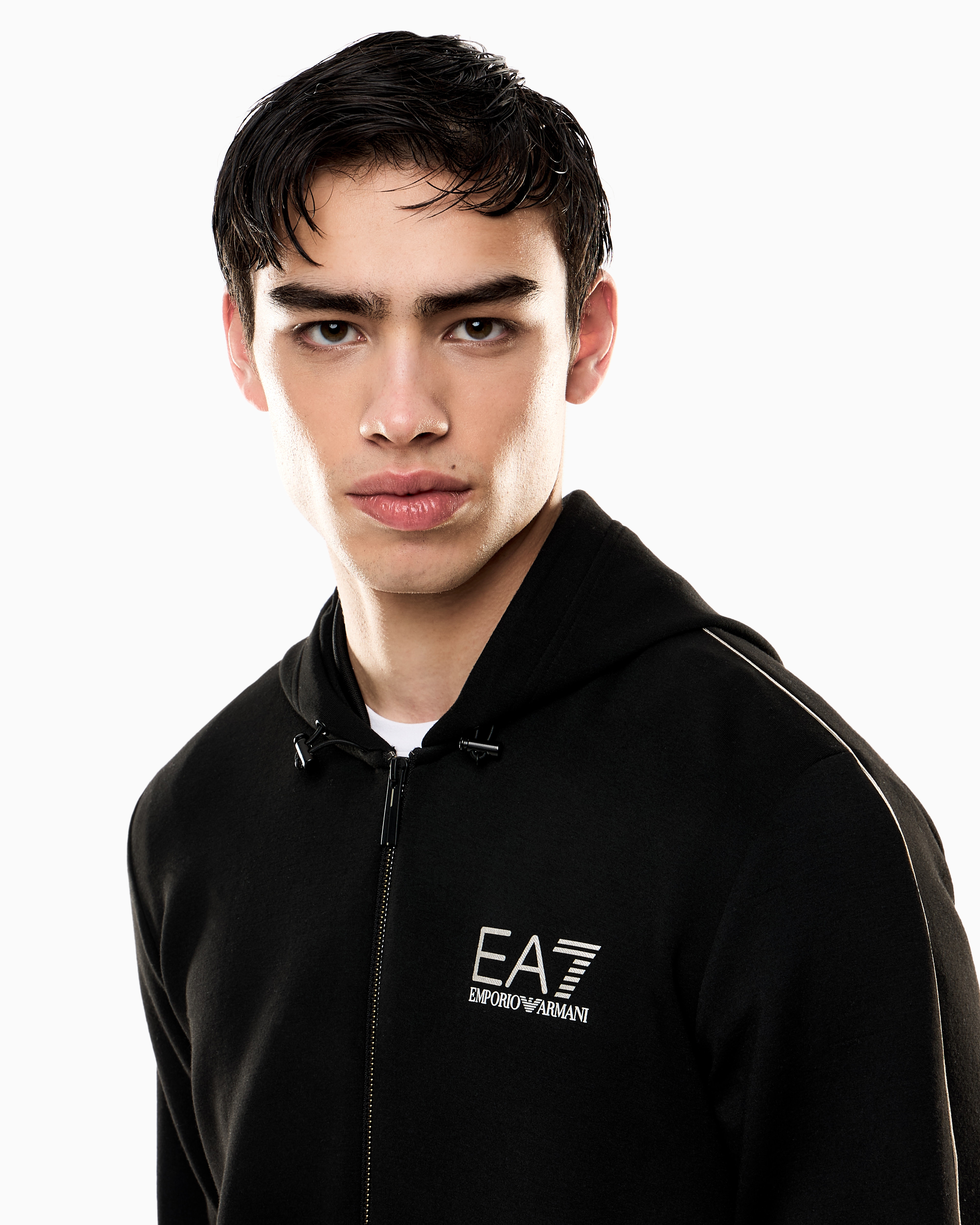Ea7 Gold Label Viscose-blend Hooded Sweatshirt In Black