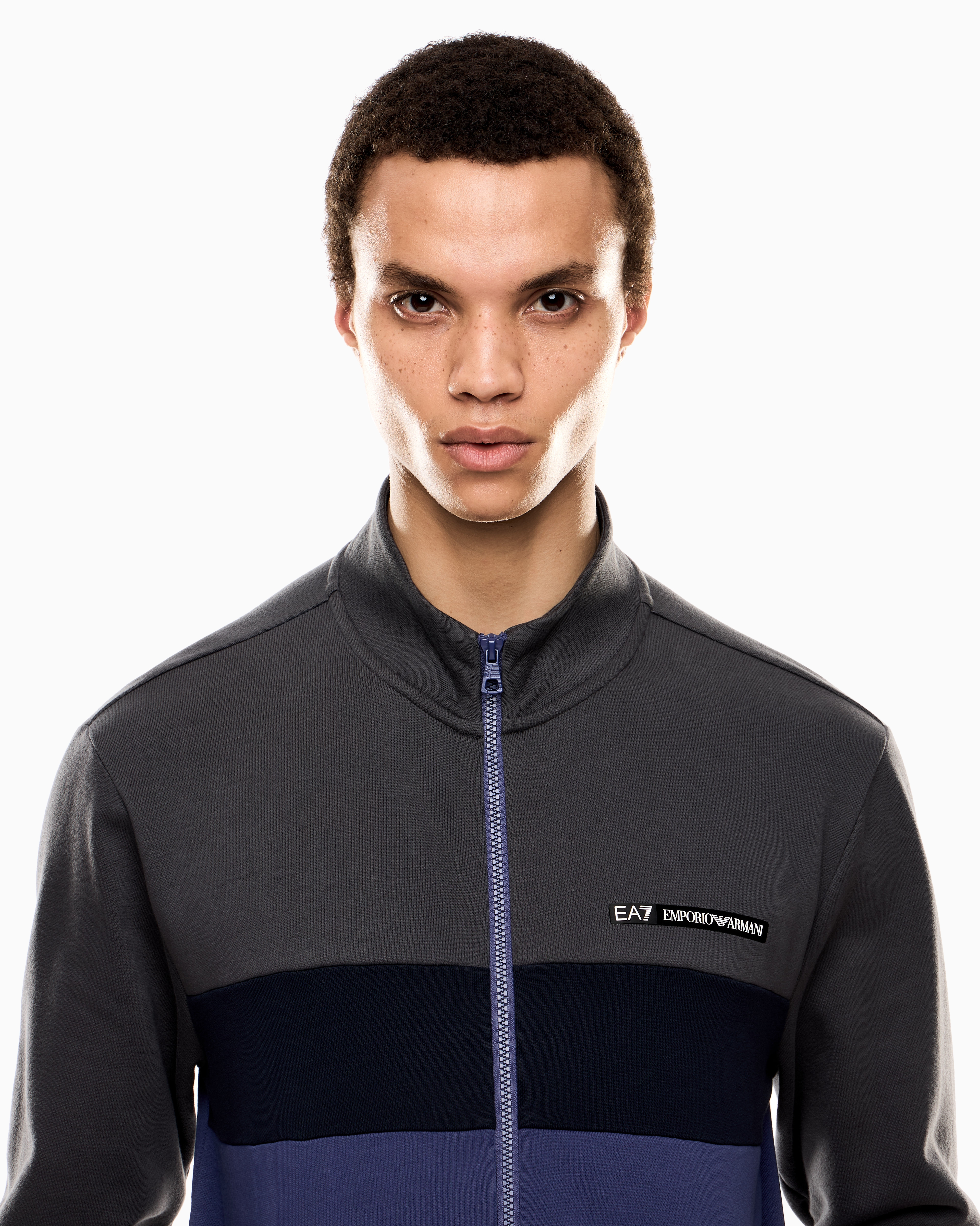 Ea7 Asv Athletic Colour Block Organic Cotton-blend Tracksuit In Gray