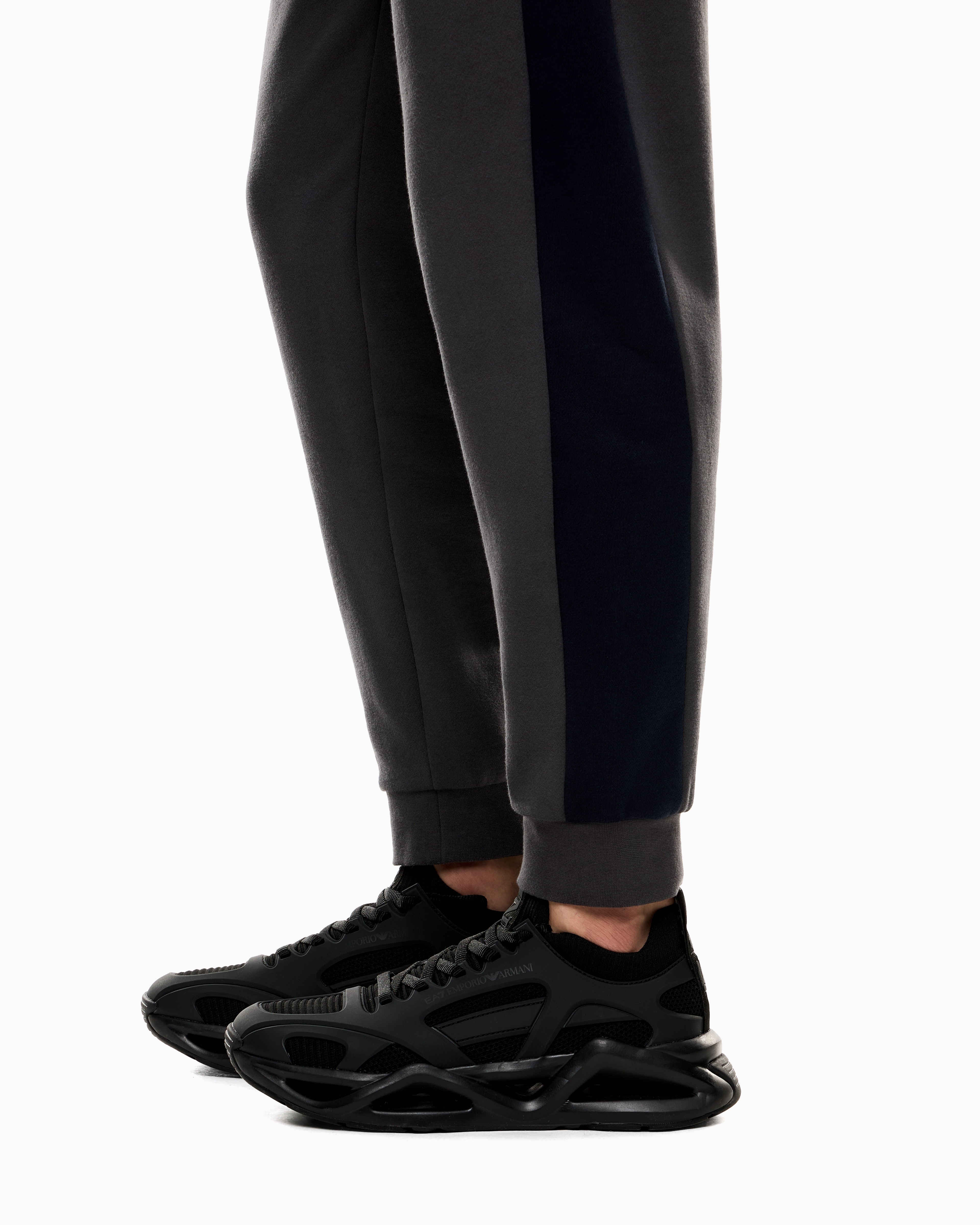 Ea7 Asv Athletic Colour Block Organic Cotton-blend Tracksuit In Gray