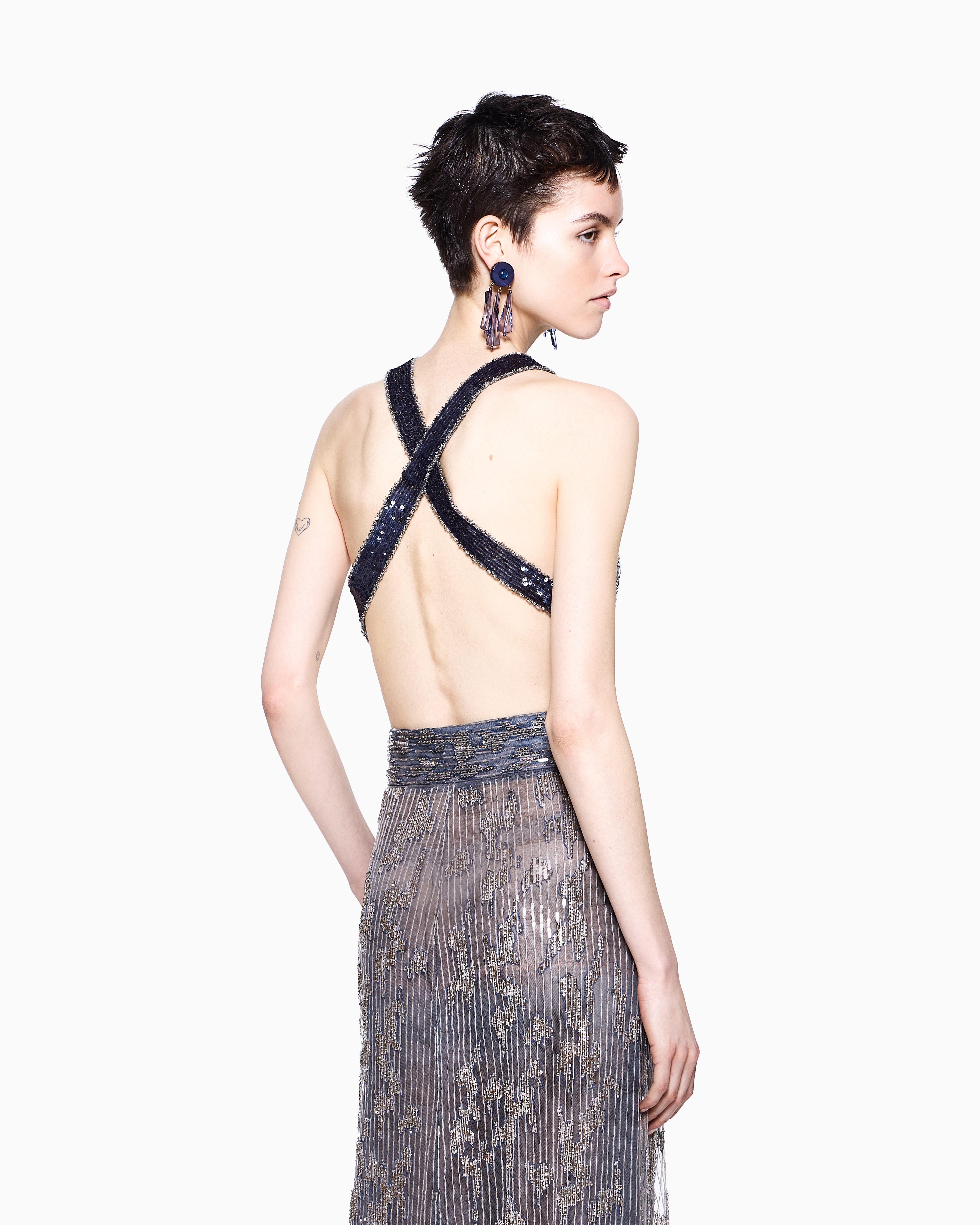 Giorgio Armani Embroidered Silk Top In Gray