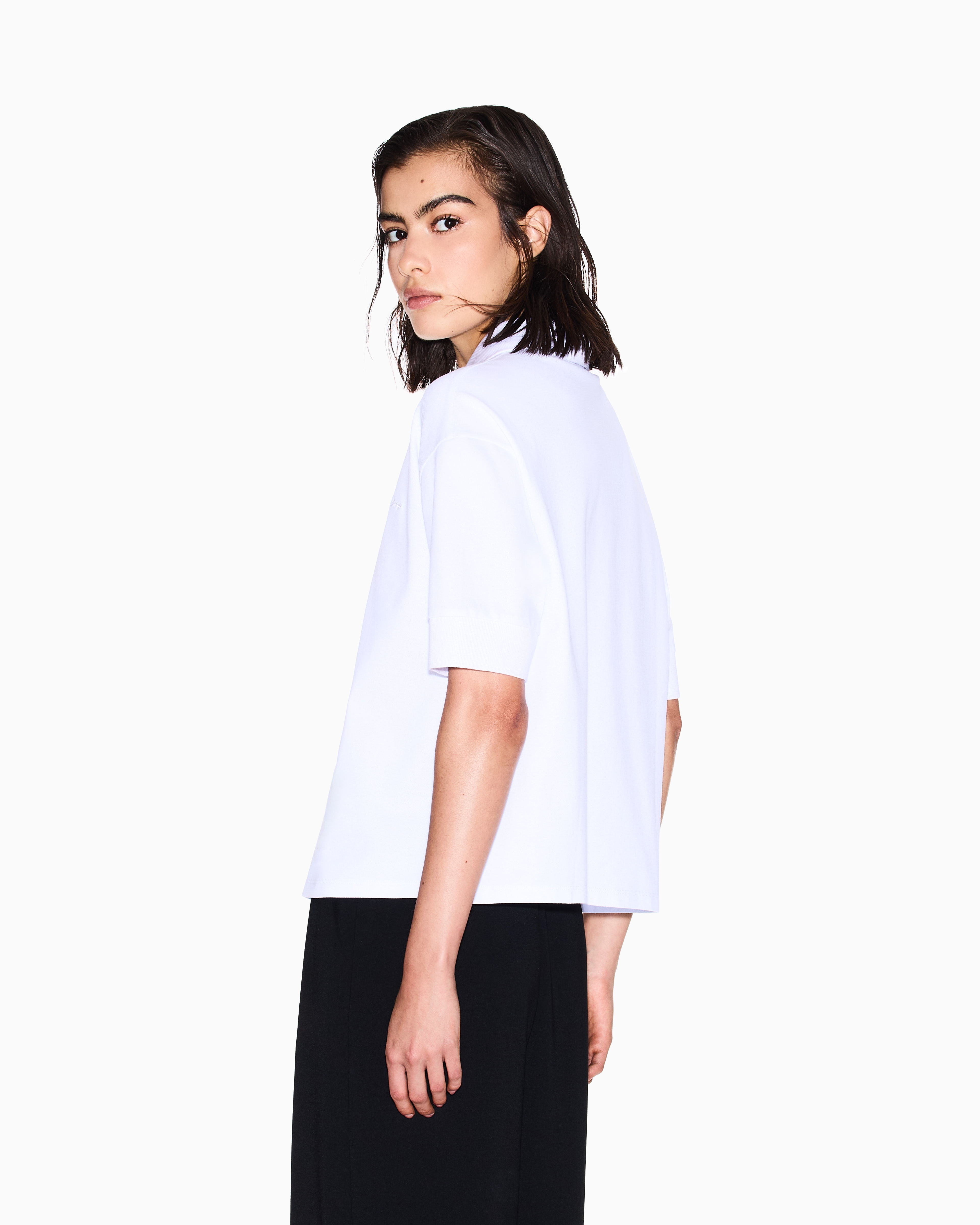 Armani Exchange - Stretch pique polo shirt with logo, Woman, White, Size: