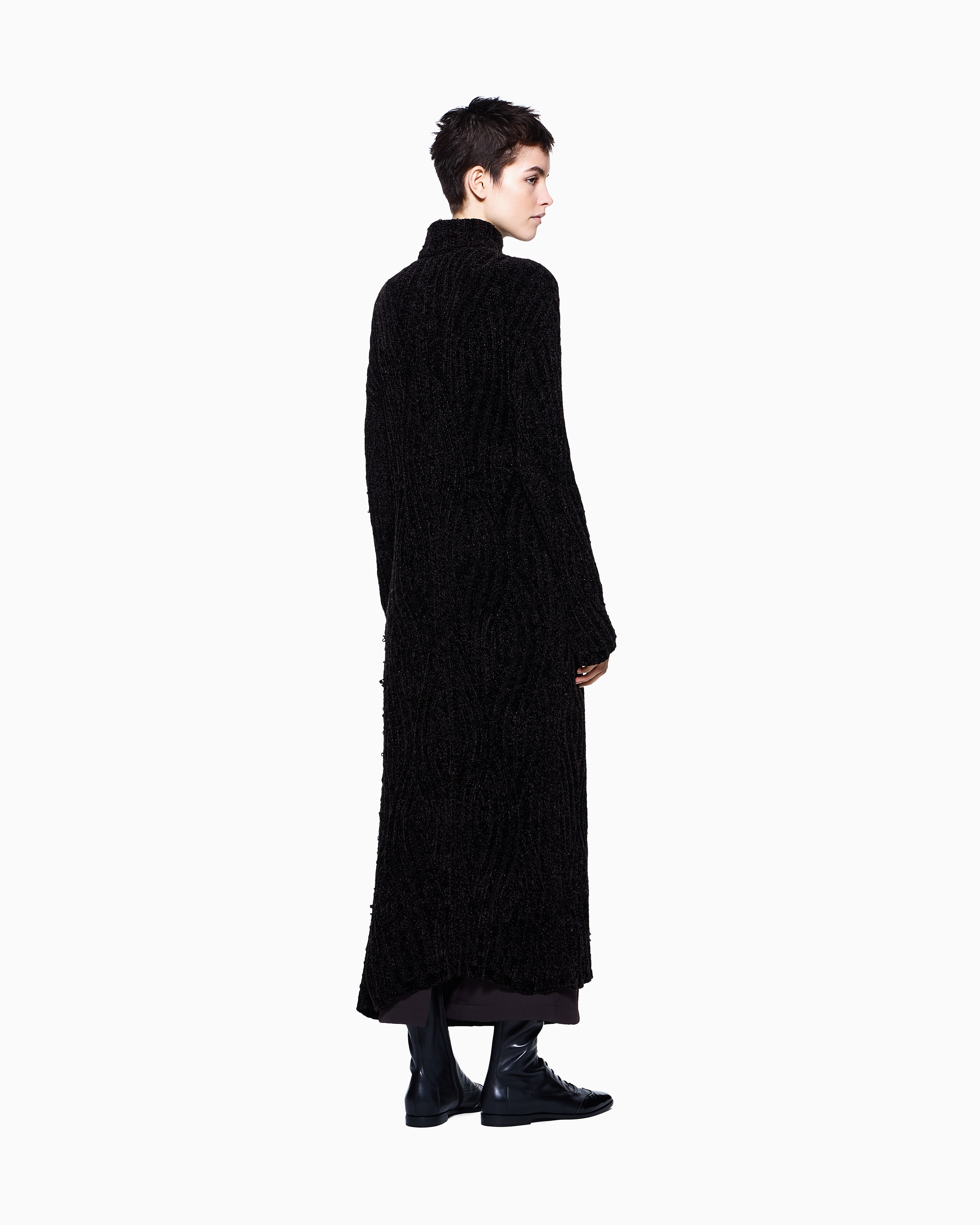 Giorgio Armani Long Viscose And Wool Knit Cardigan In Black