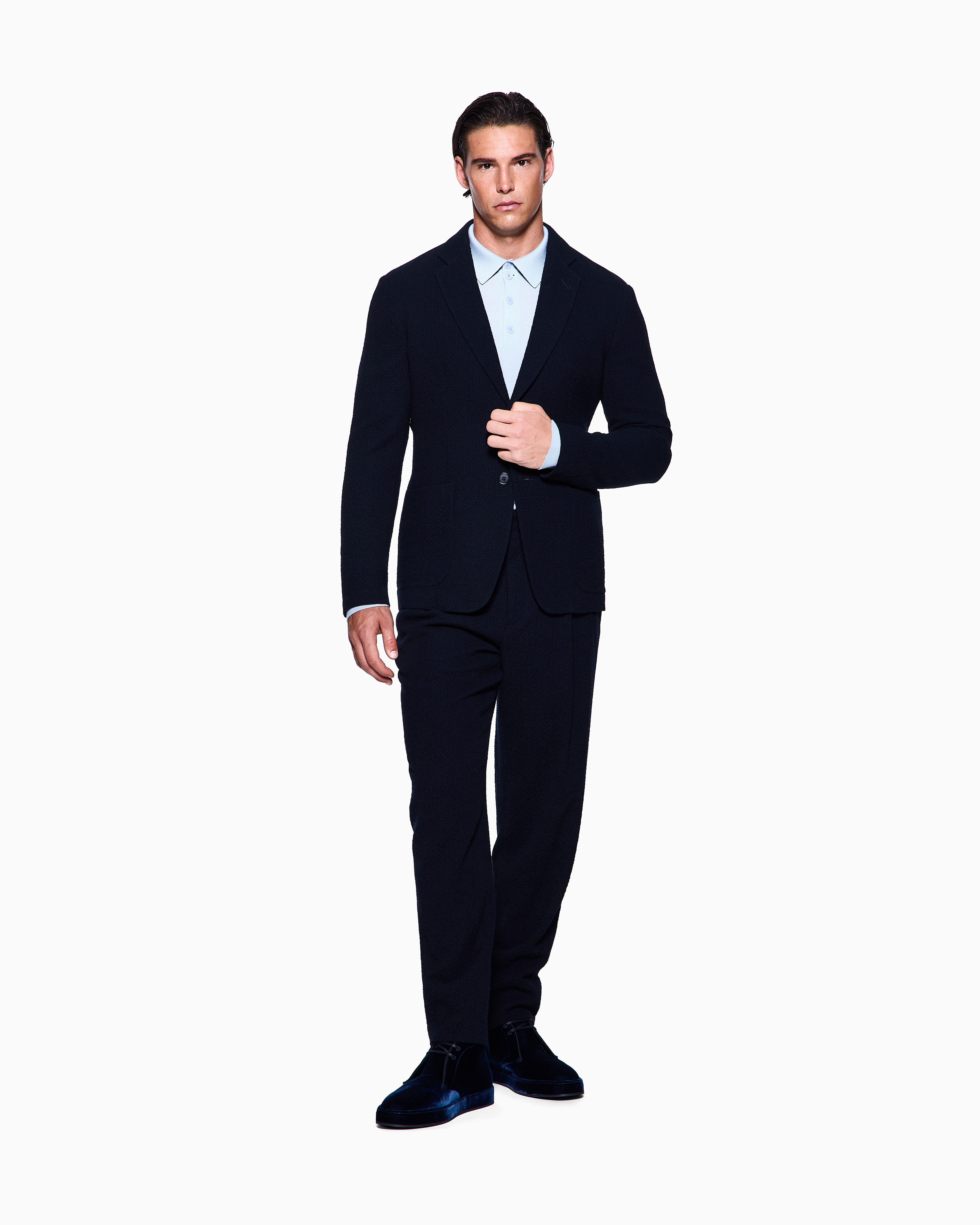 Giorgio Armani Single-pleat Virgin-wool Seersucker Trousers In