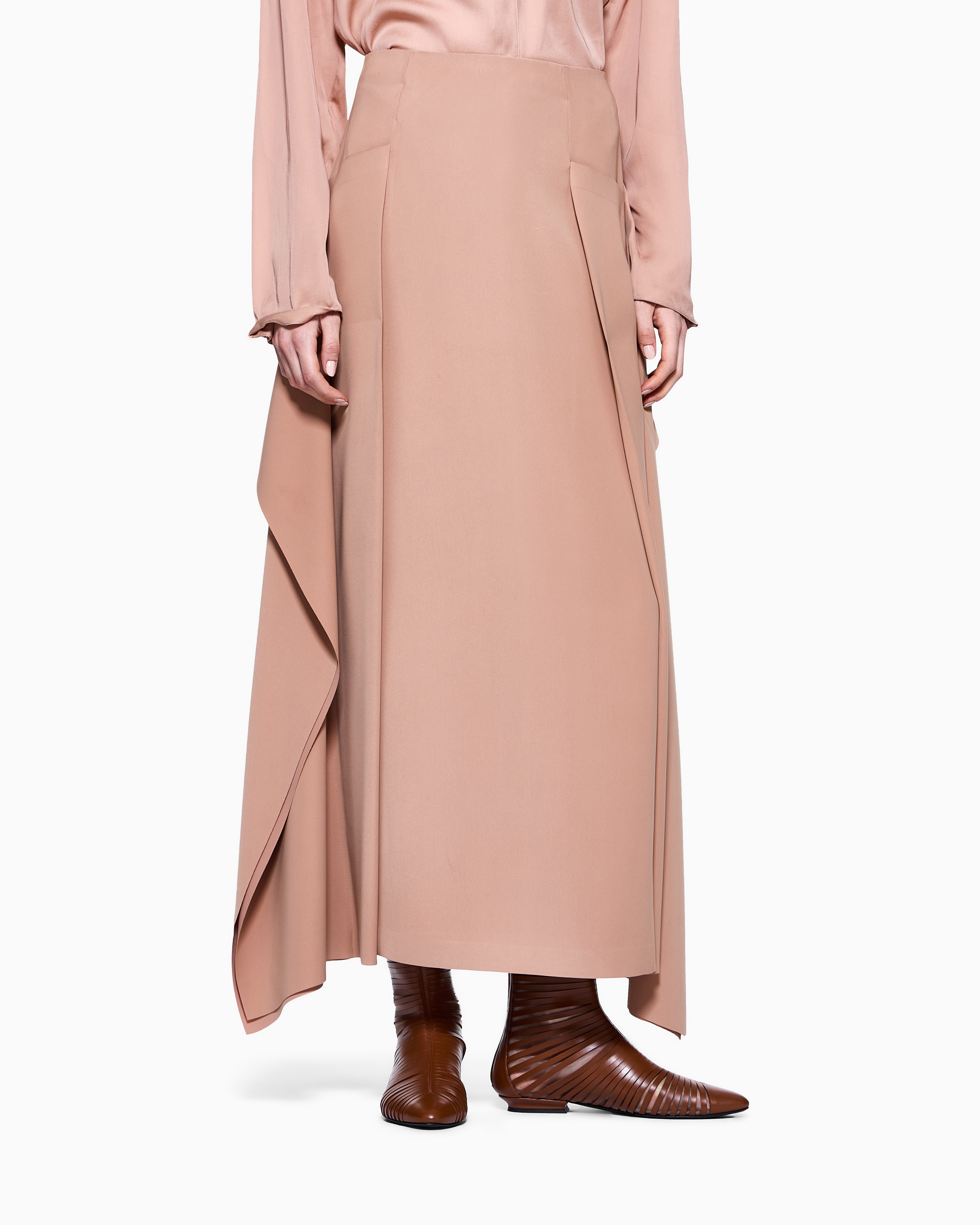 Giorgio Armani Long Technical Cady Skirt In Pink