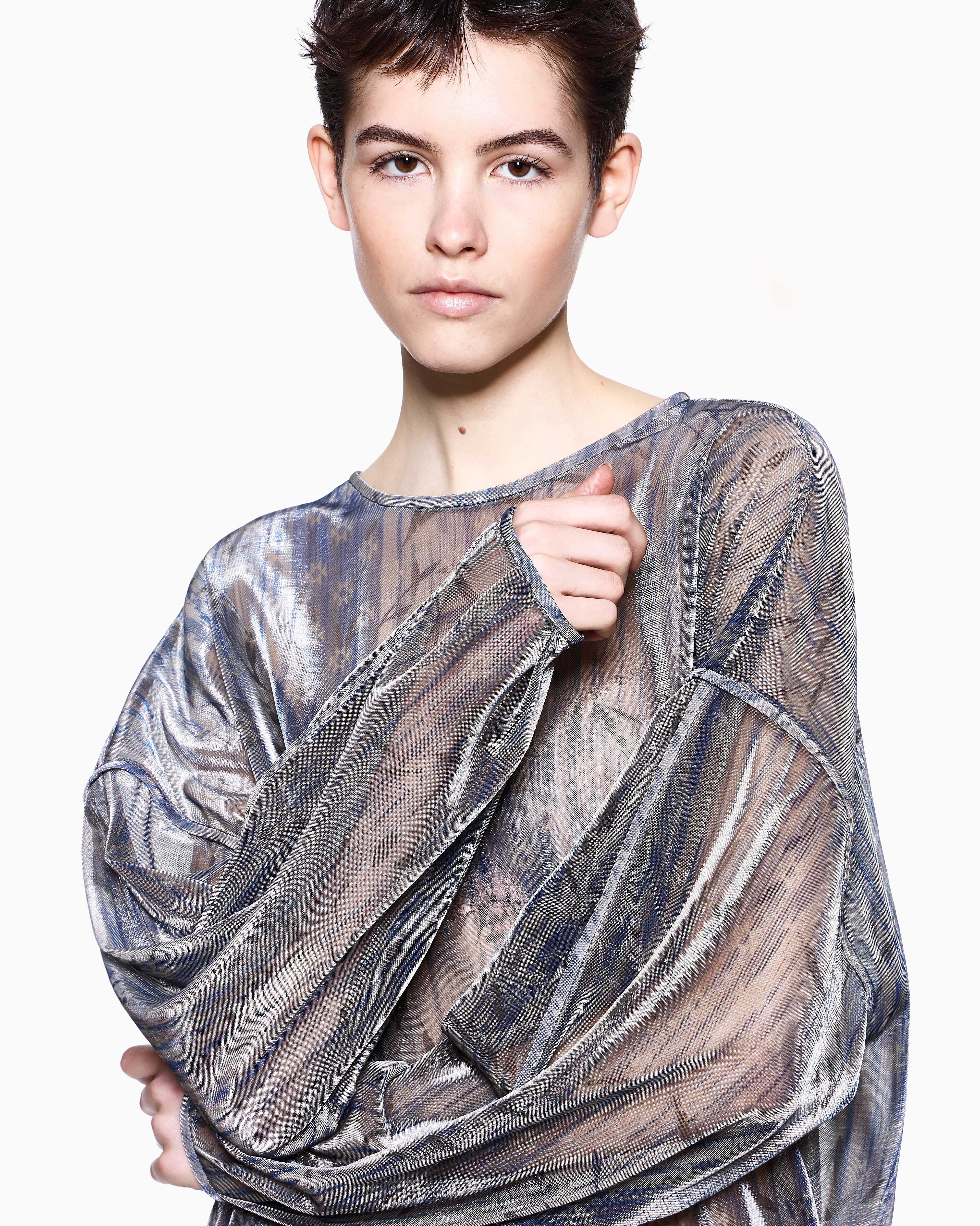Giorgio Armani Crew-neck Jumper In Lamé-effect Jersey In Brown