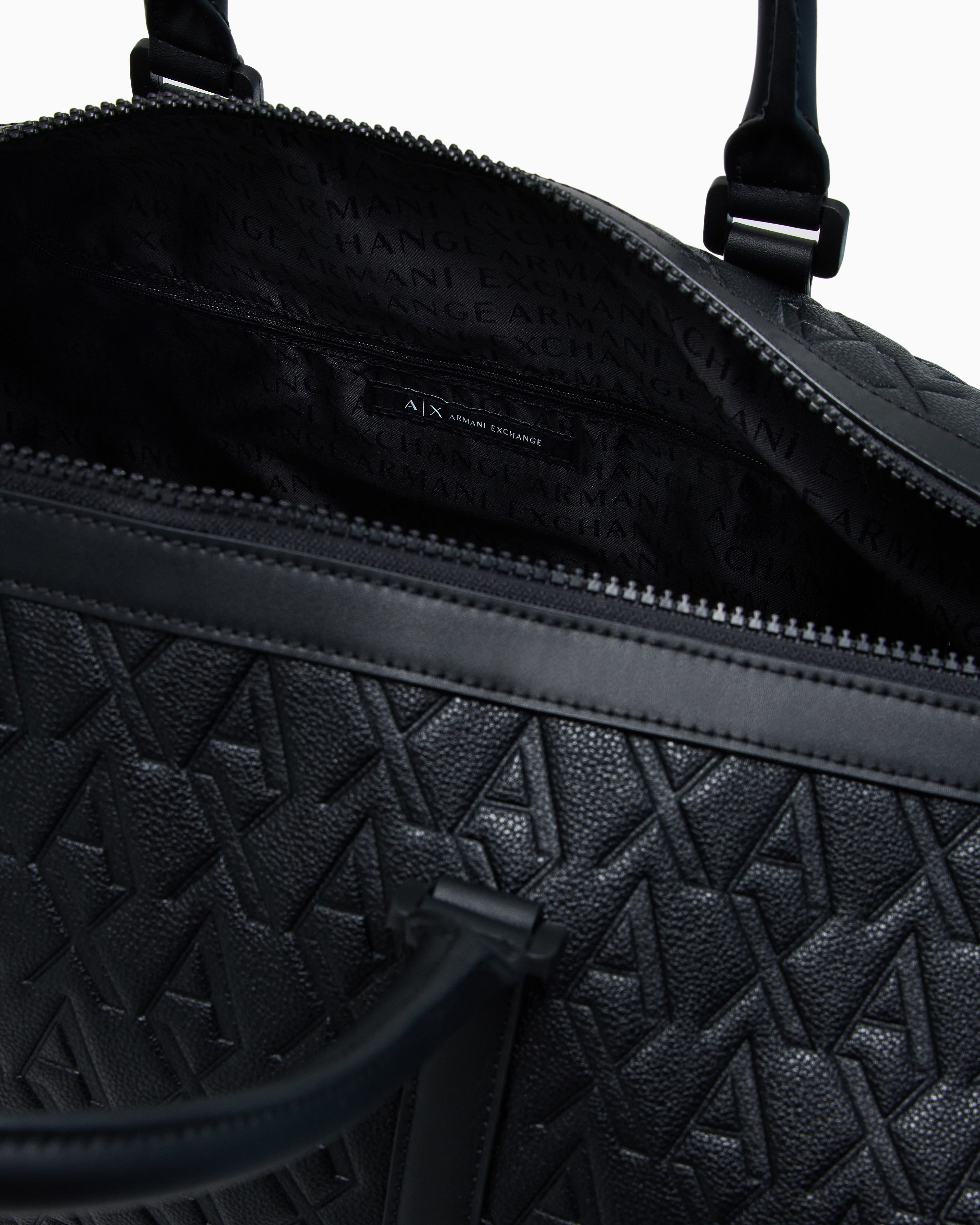 Armani Exchange - ASV Allover Logo Duffel Bag, Man, Black, Size: TU