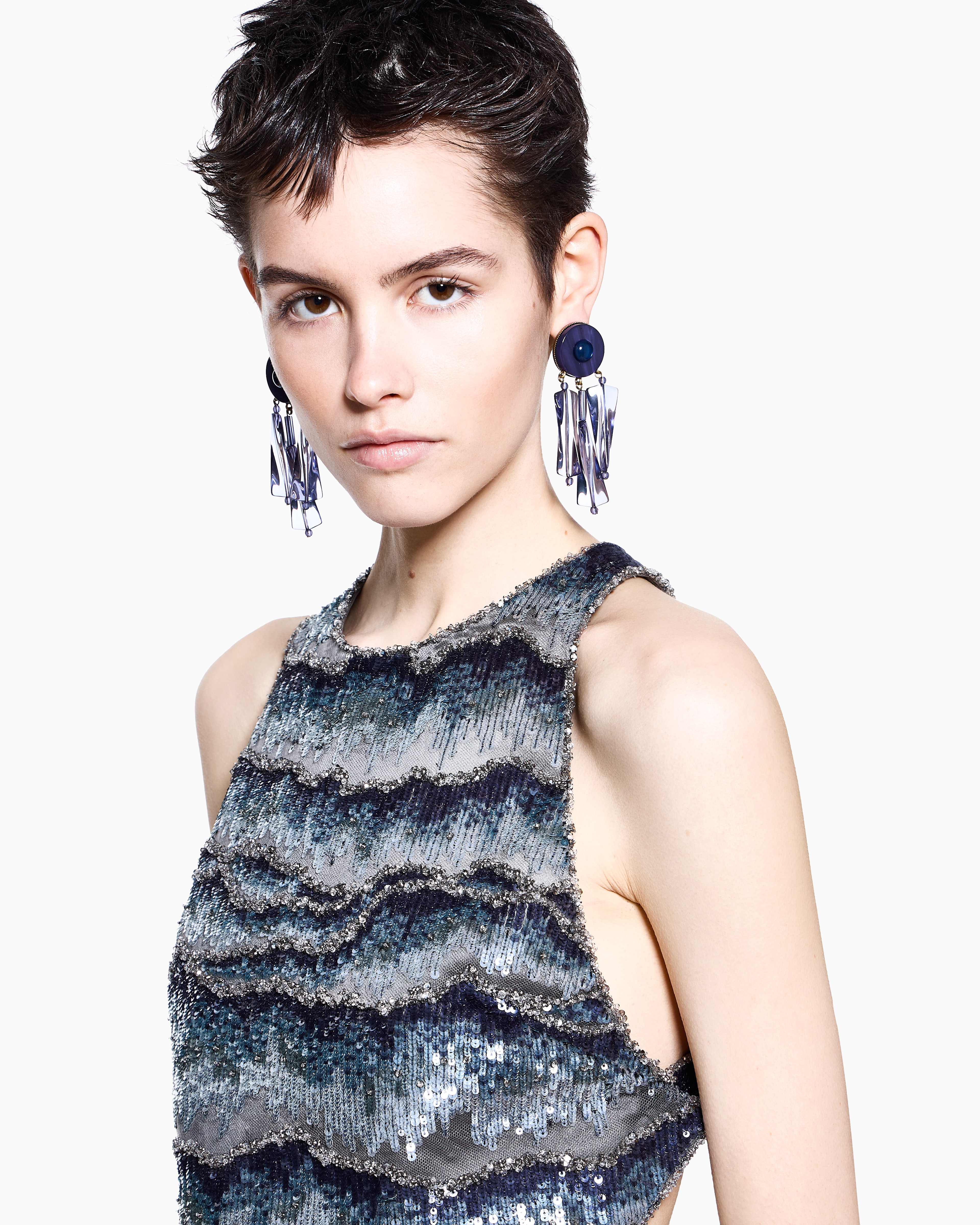 Giorgio Armani Embroidered Silk Top In Gray