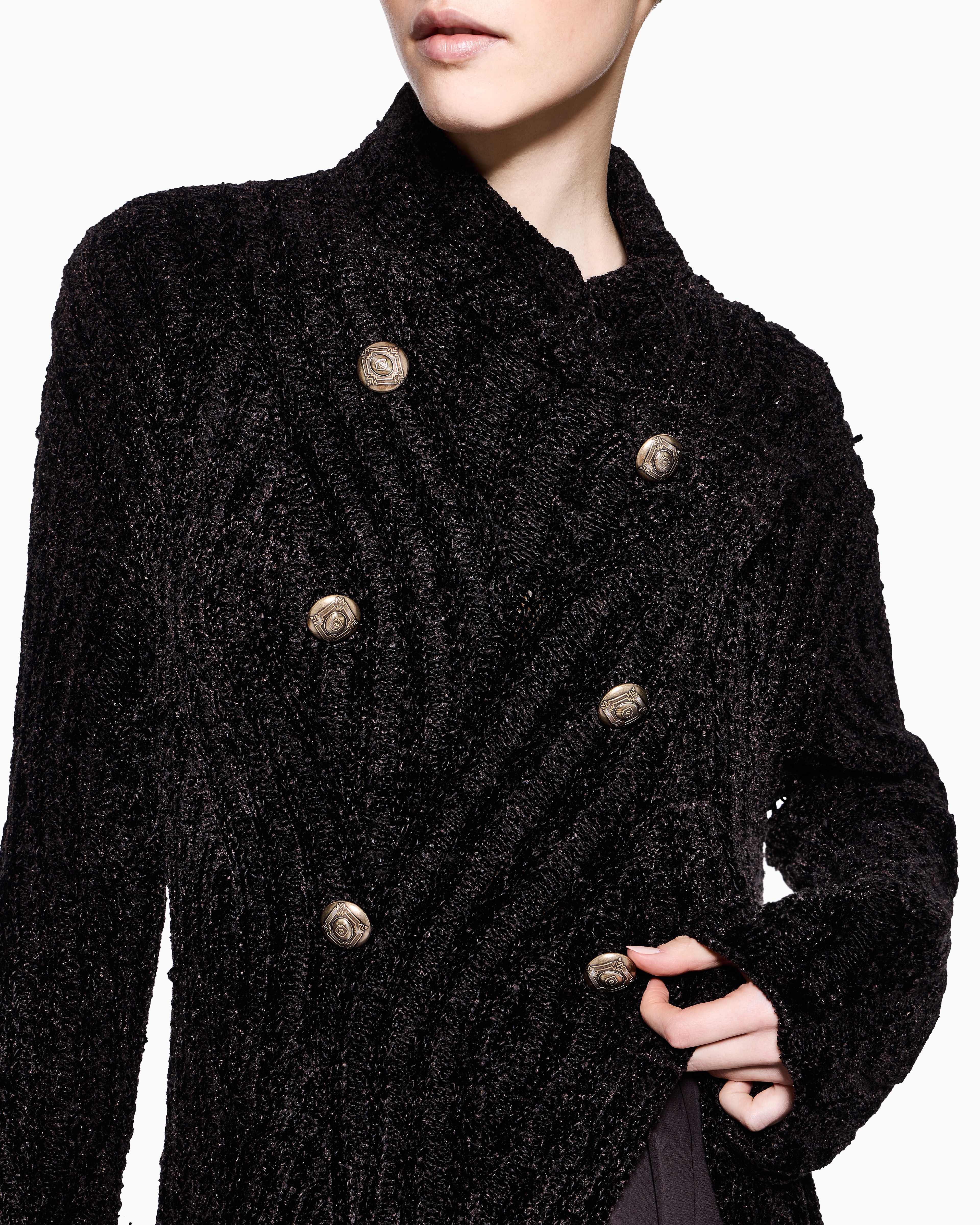 Giorgio Armani Long Viscose And Wool Knit Cardigan In Black