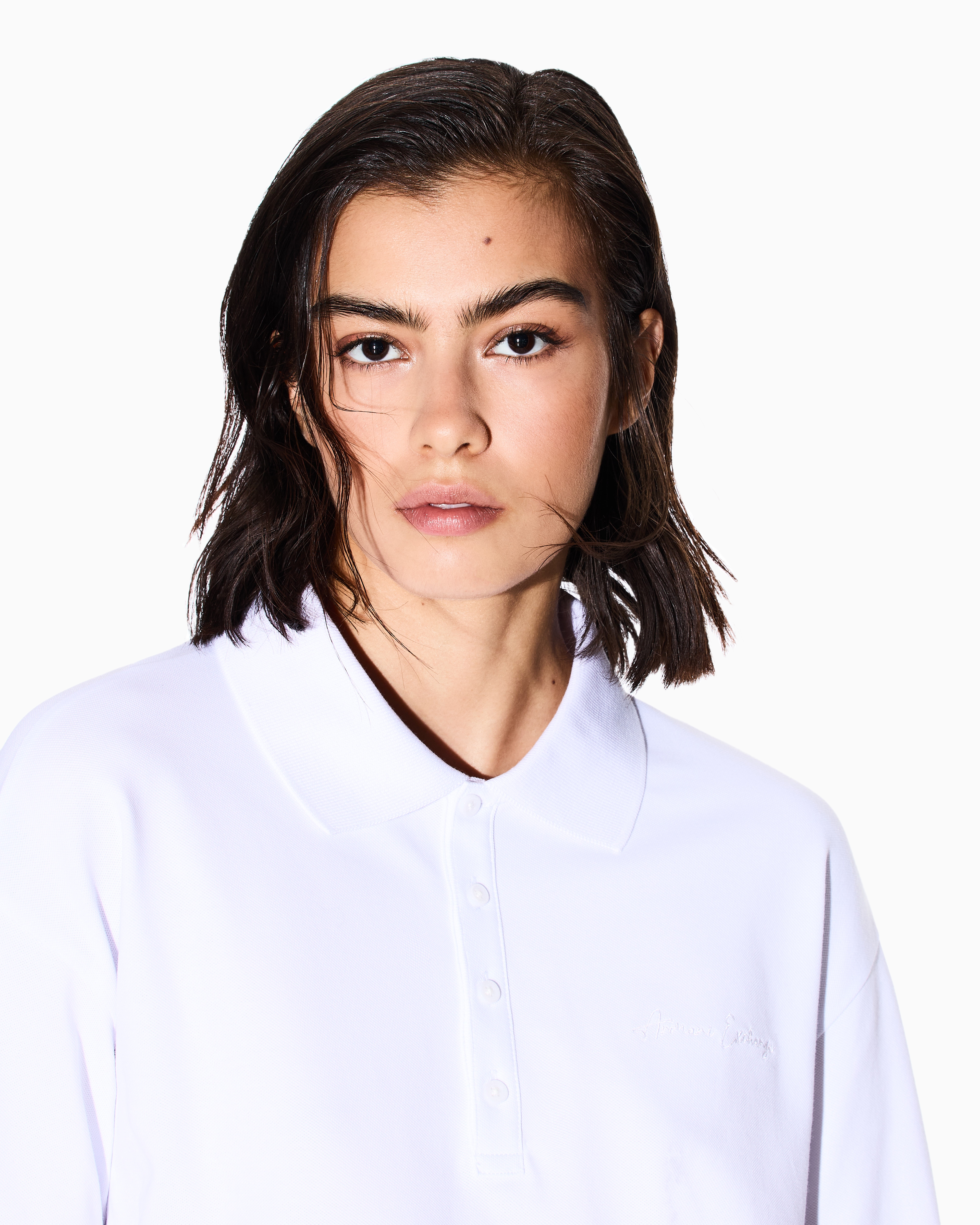 Armani Exchange - Stretch pique polo shirt with logo, Woman, White, Size: