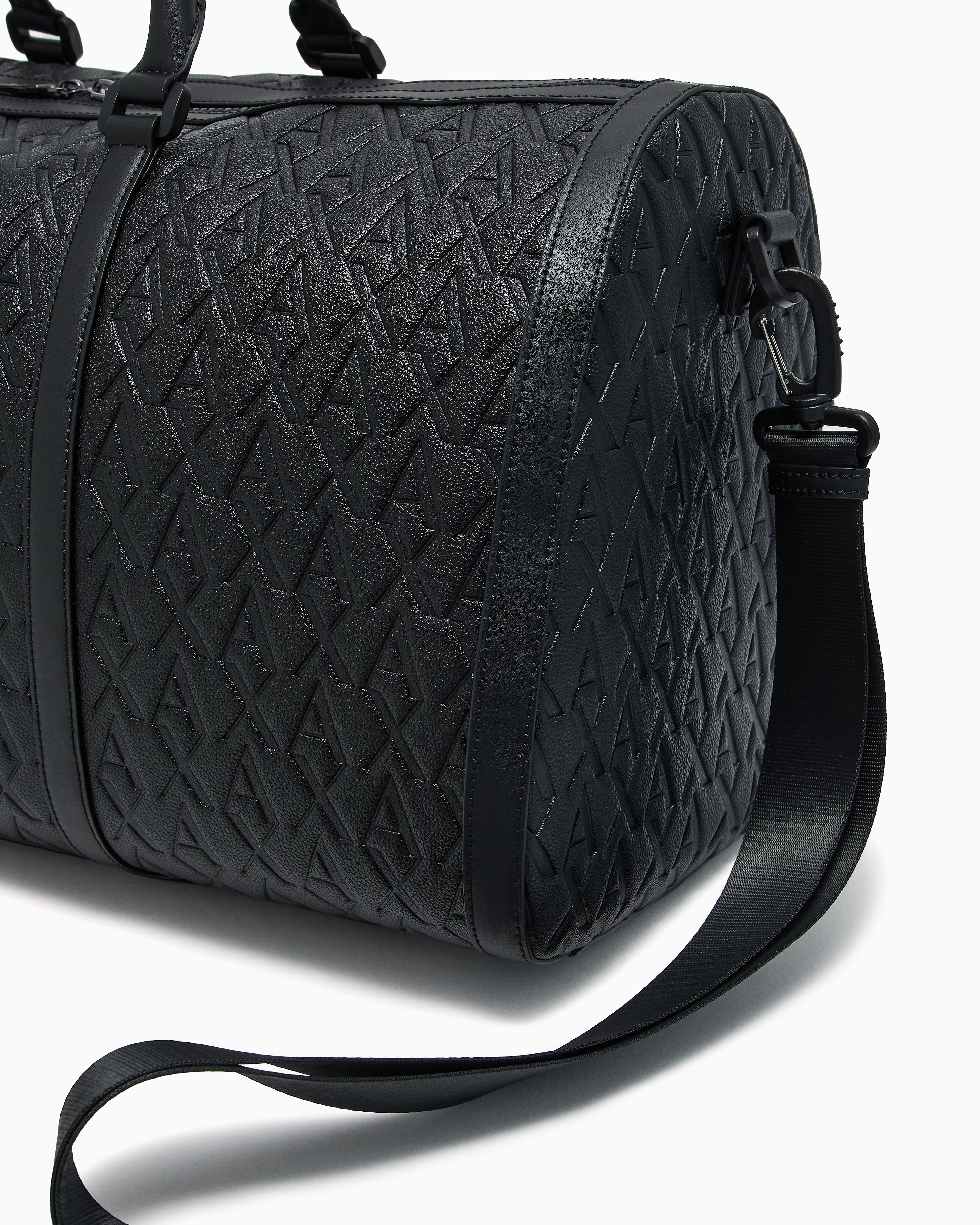 Armani Exchange - ASV Allover Logo Duffel Bag, Man, Black, Size: TU