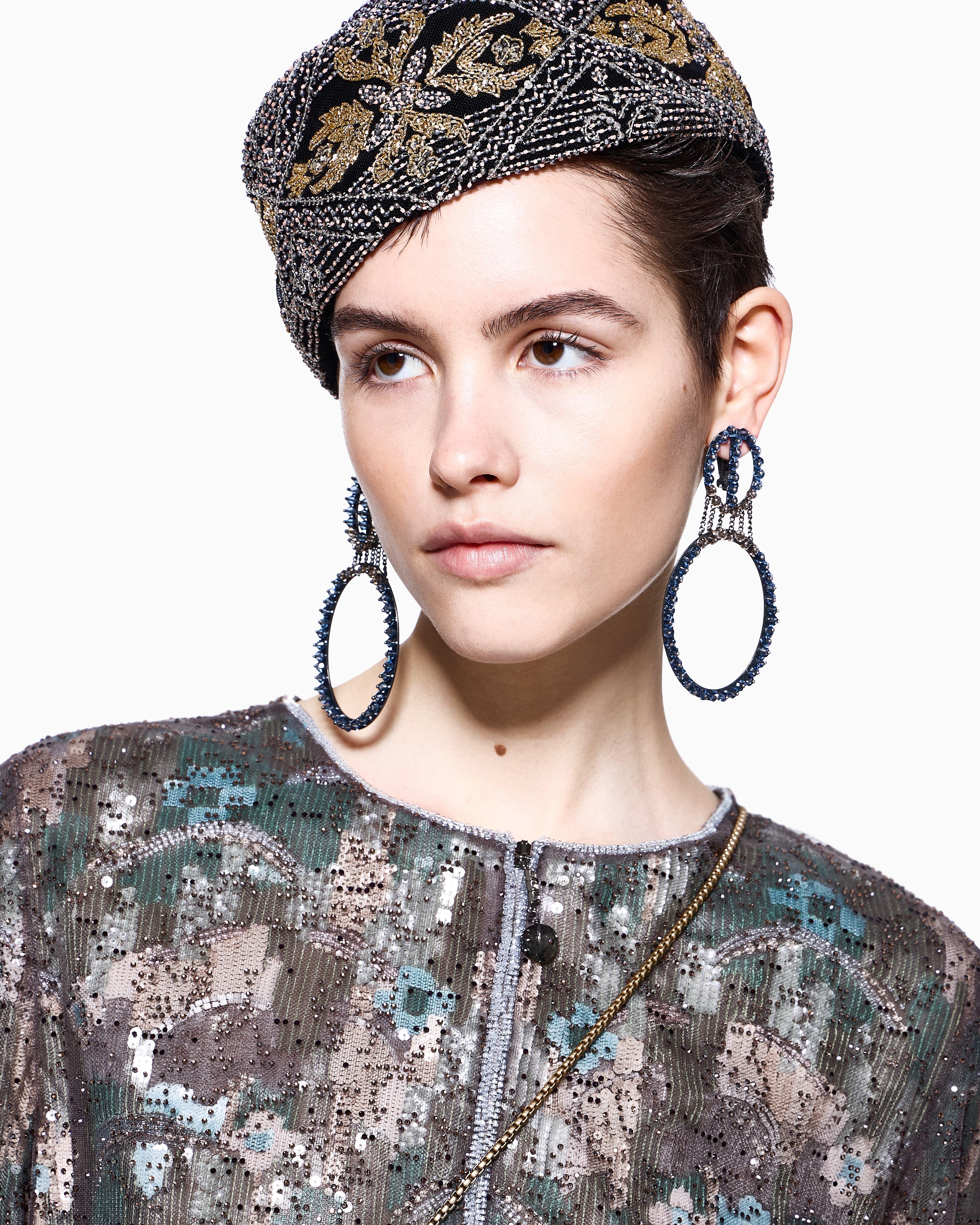 Giorgio Armani Pendant Hoop Earrings With Beads In Green