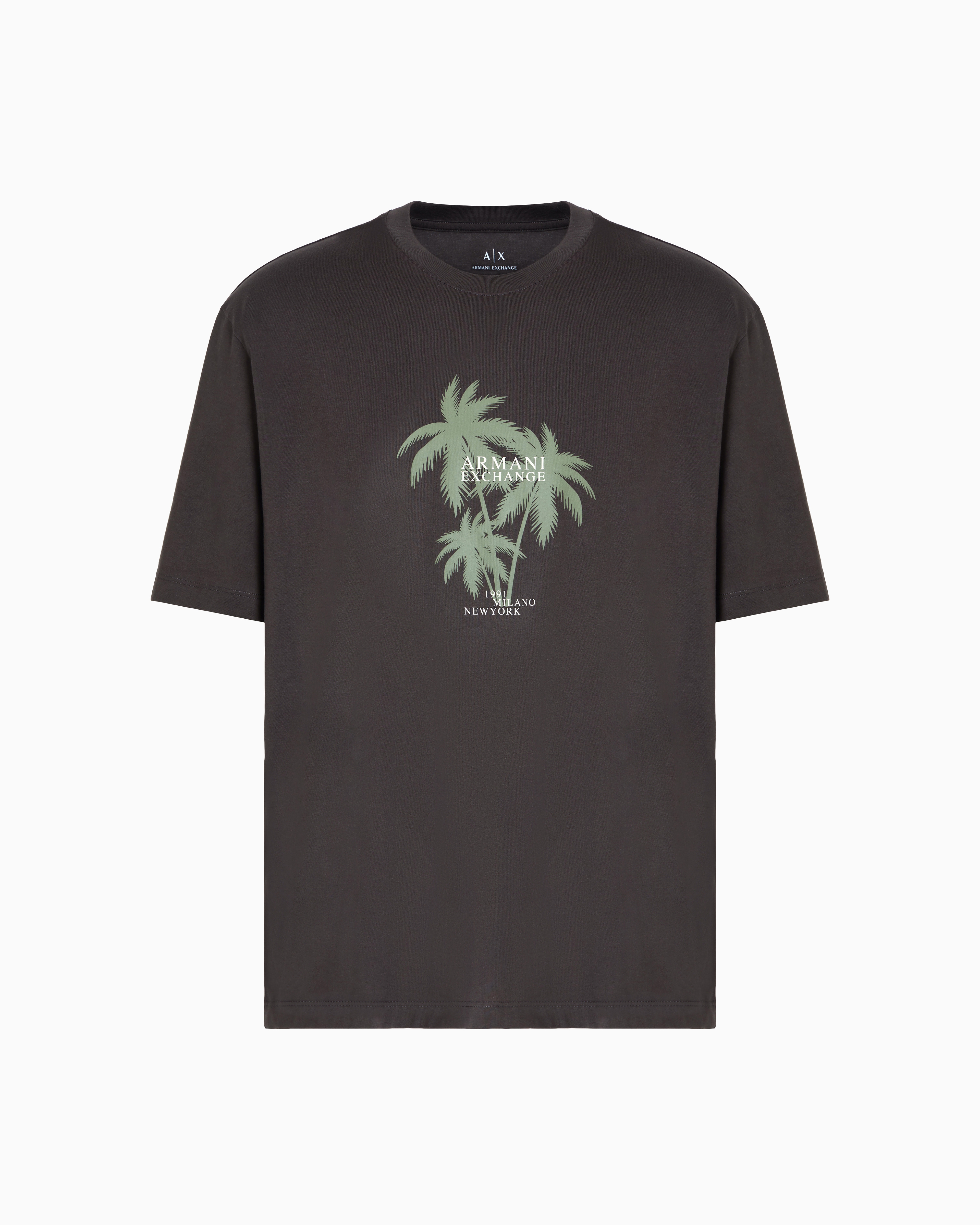 Armani Exchange -  Regular fit palm tree print t-shirt, Man, Green, Size: