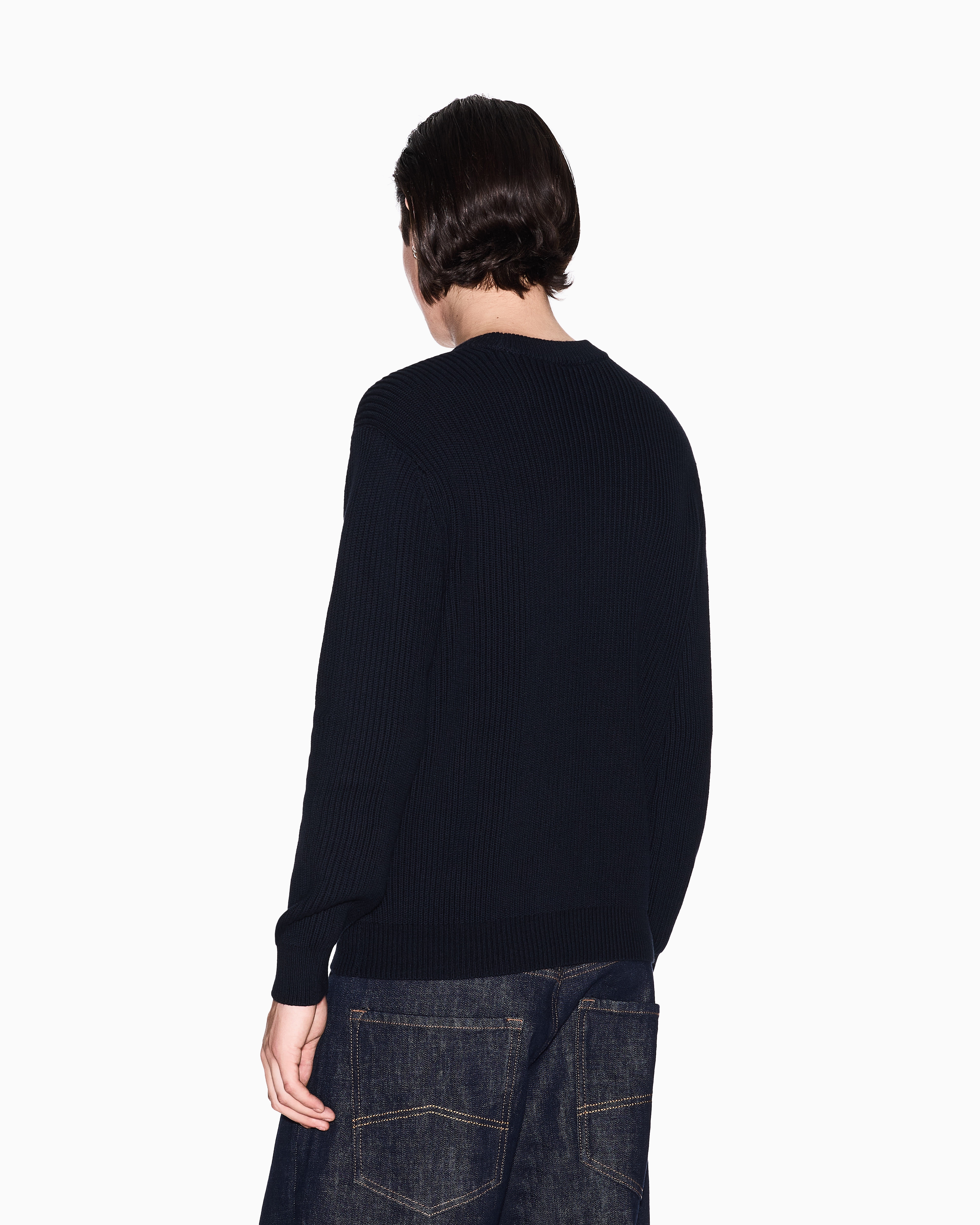 Armani Exchange - Ribbed cotton crew neck sweater, Man, Navy Blue, Size: