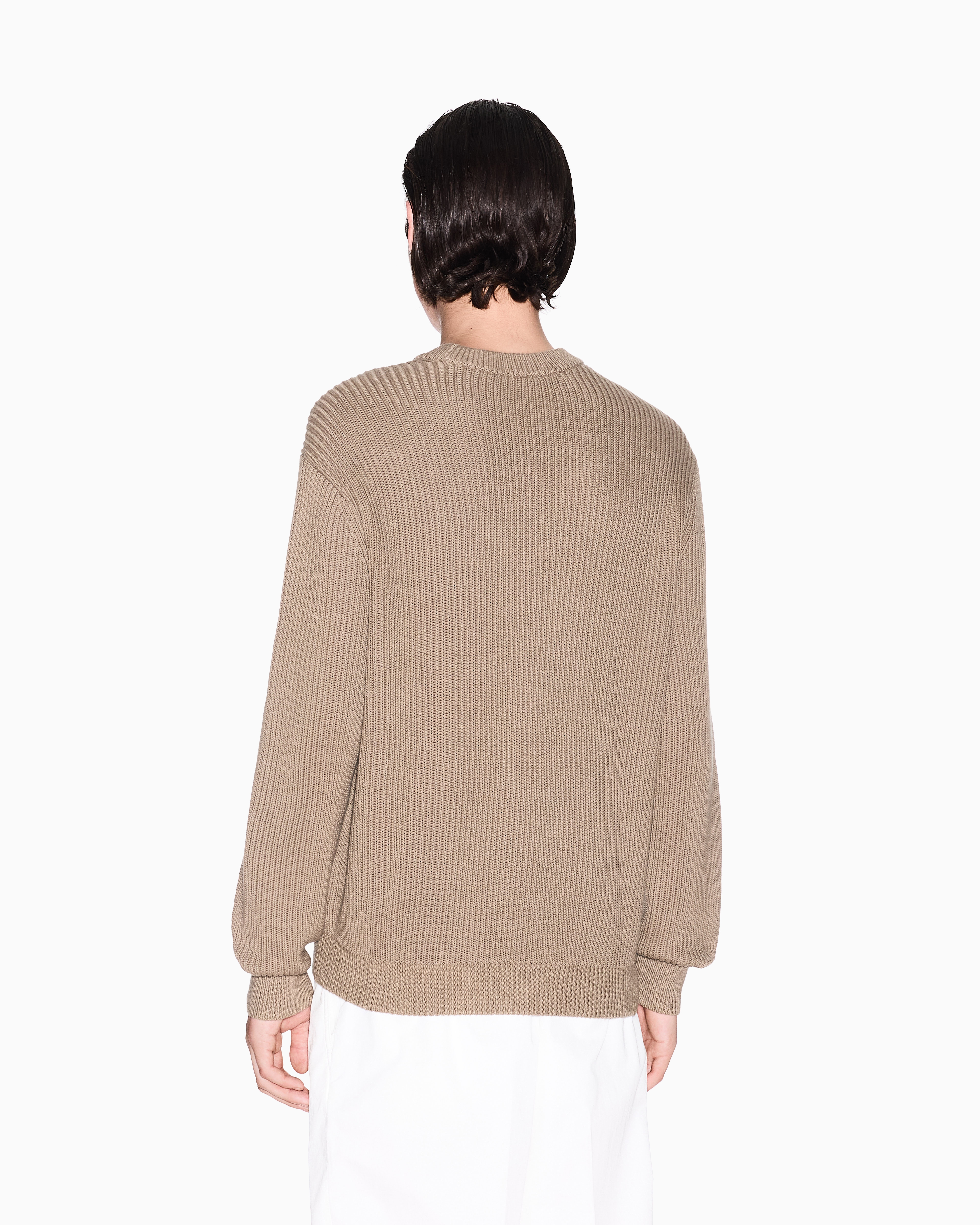 Armani Exchange - Ribbed cotton crew neck sweater, Man, Beige, Size: