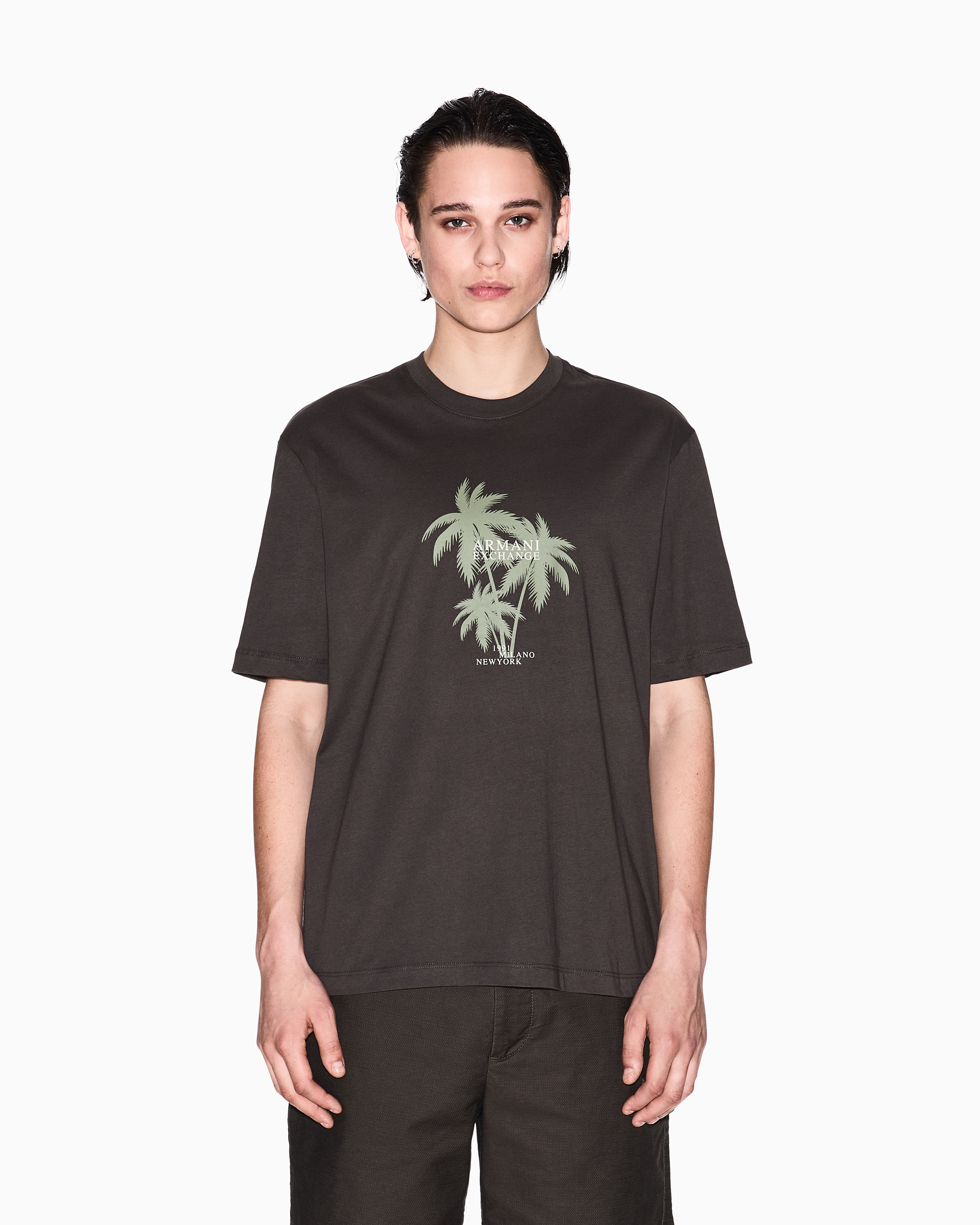 Armani Exchange -  Regular fit palm tree print t-shirt, Man, Green, Size: