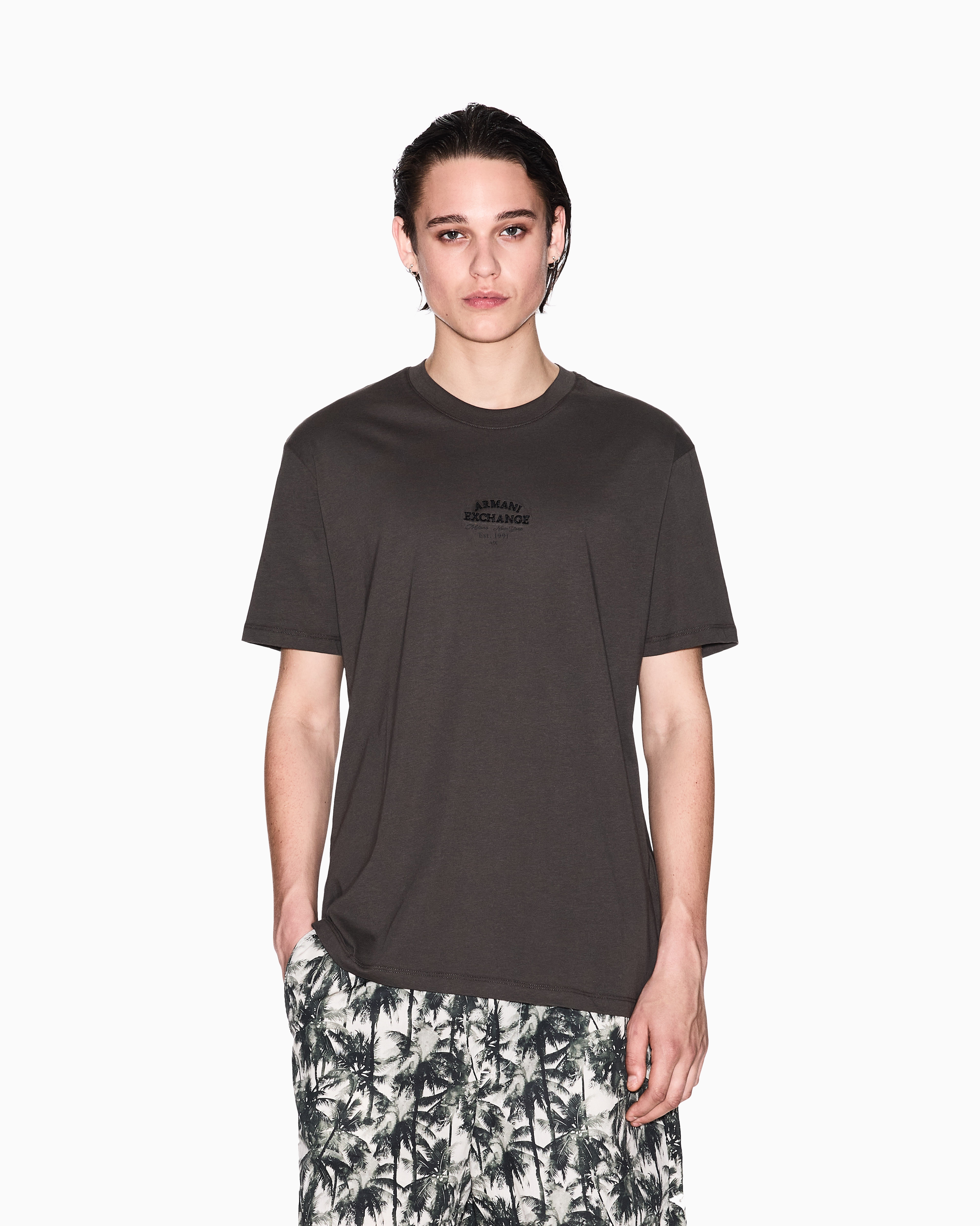 Armani Exchange - Regular fit cotton T-shirt with logo, Man, Green, Size: