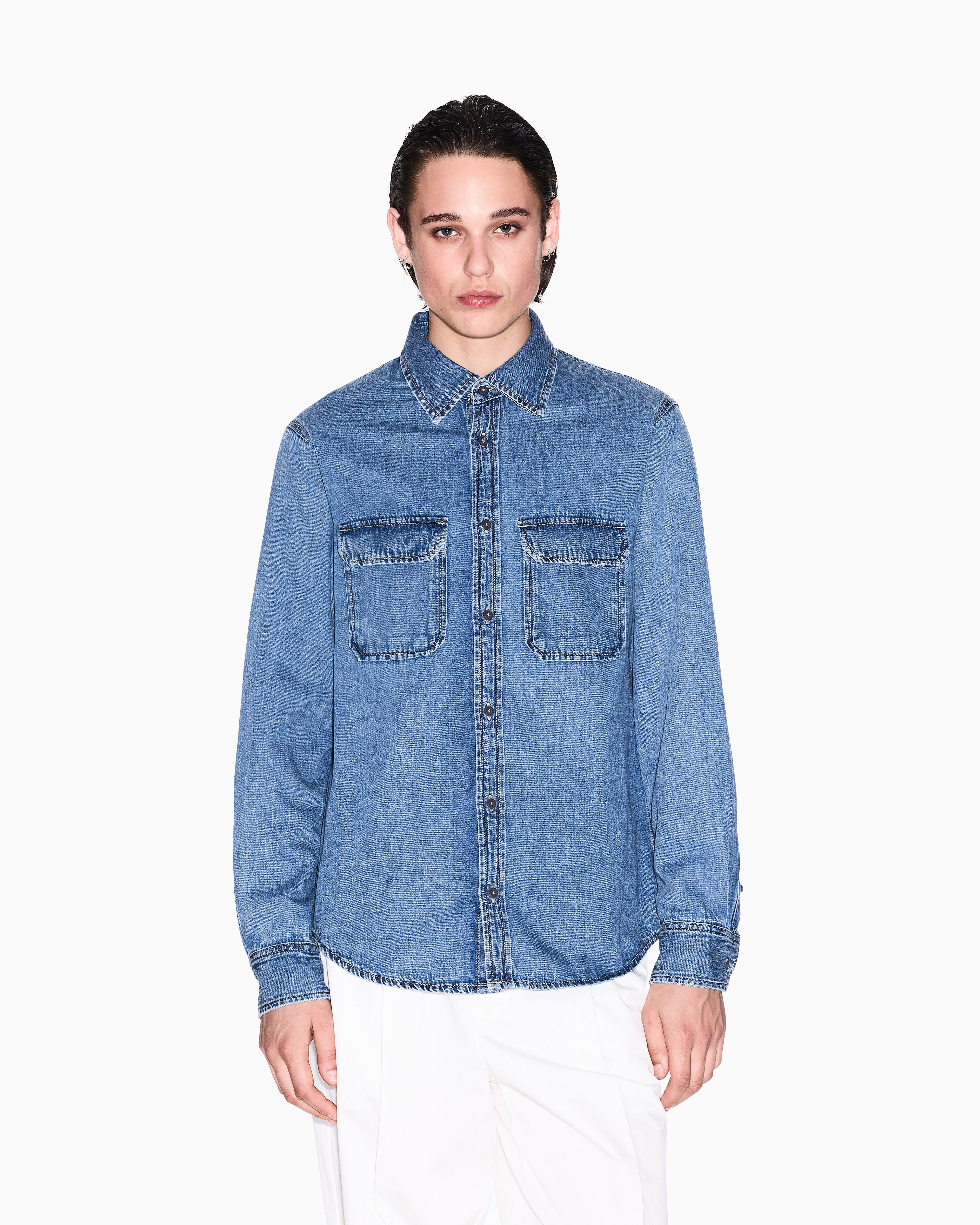 Armani Exchange - Regular fit denim shirt, Man, Blue, Size: