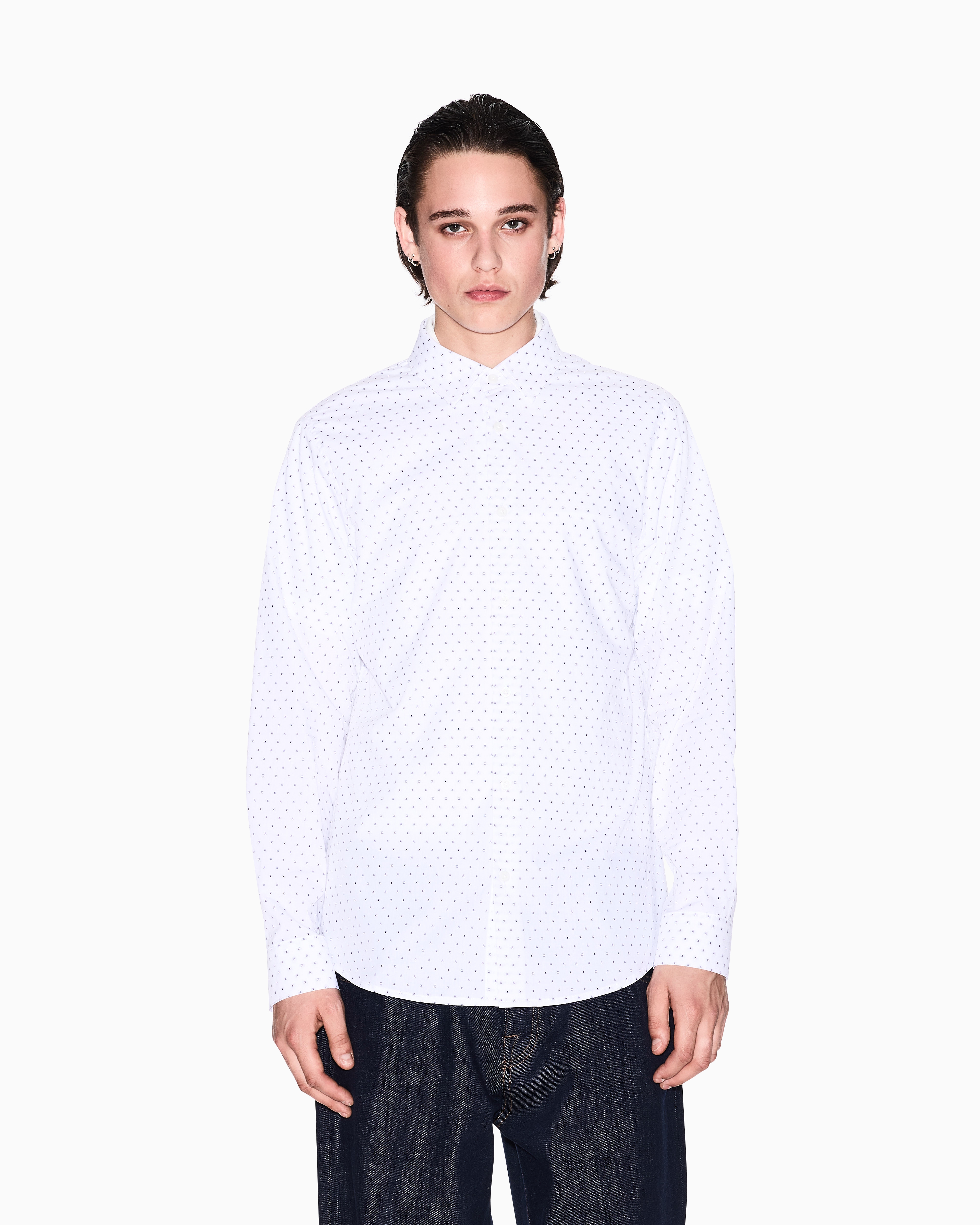 Armani Exchange - Regular fit cotton jacquard shirt, Man, White, Size: