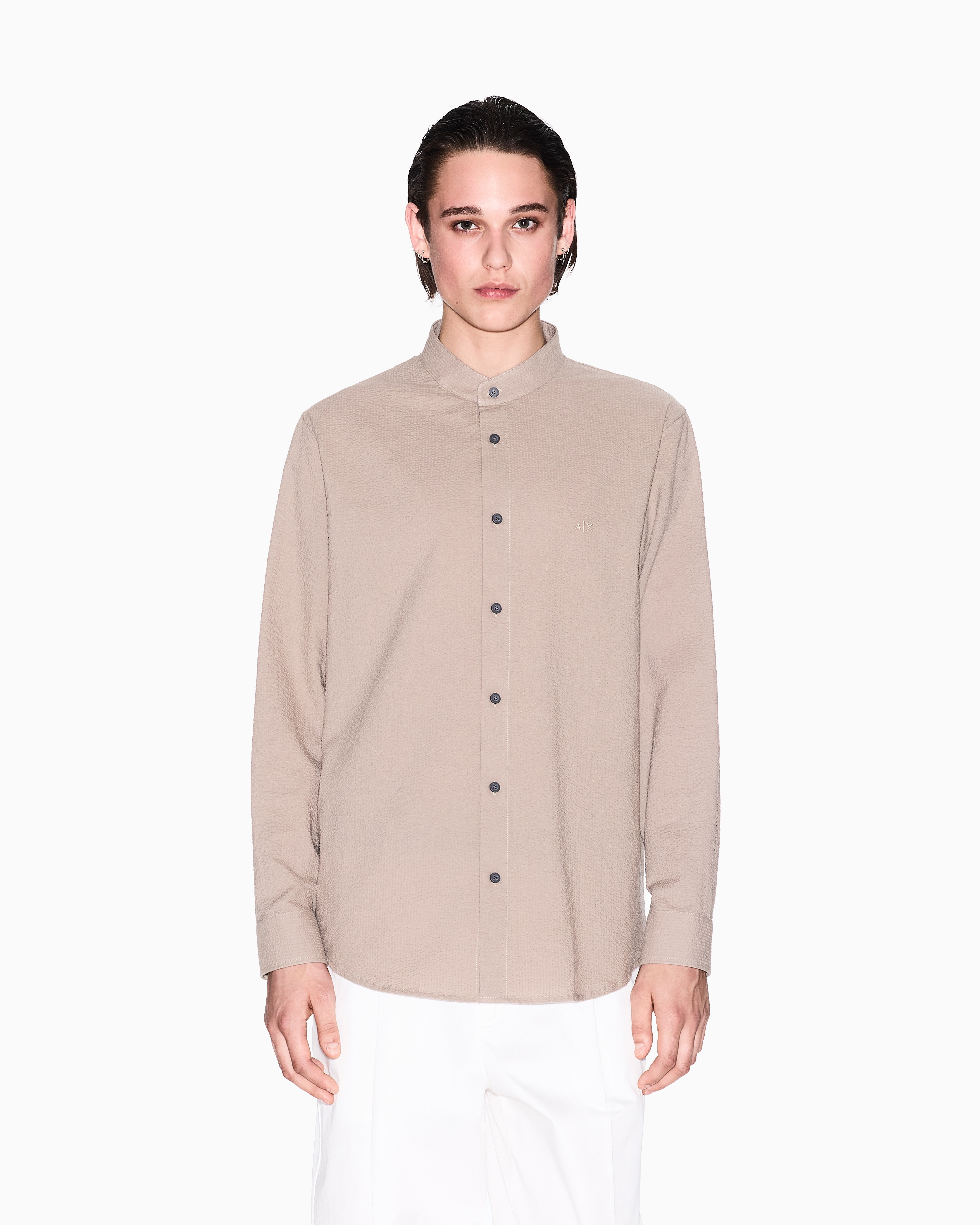 Armani Exchange - Regular fit shirt yarn dyed cotton, Man, Beige, Size: