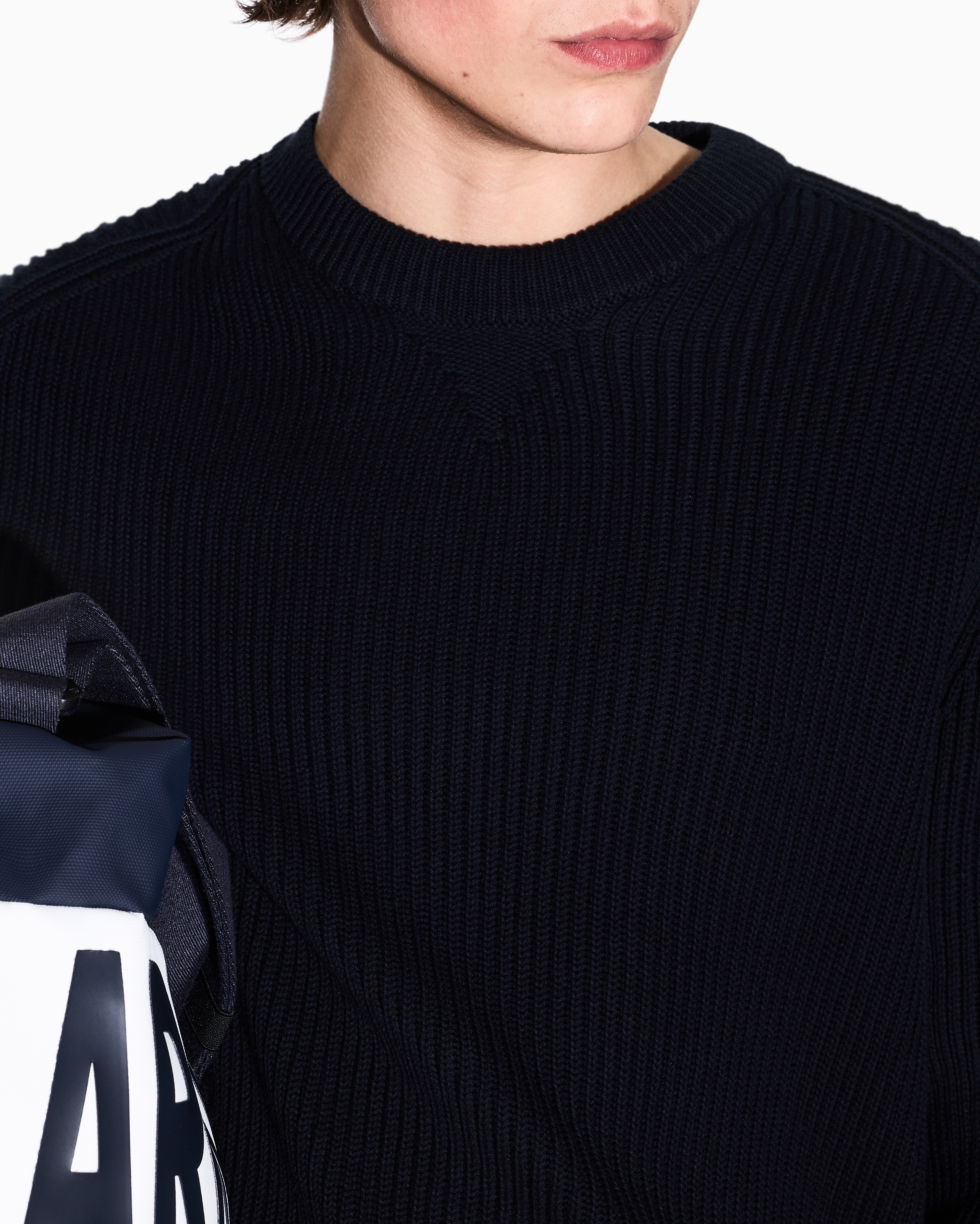 Armani Exchange - Ribbed cotton crew neck sweater, Man, Navy Blue, Size: