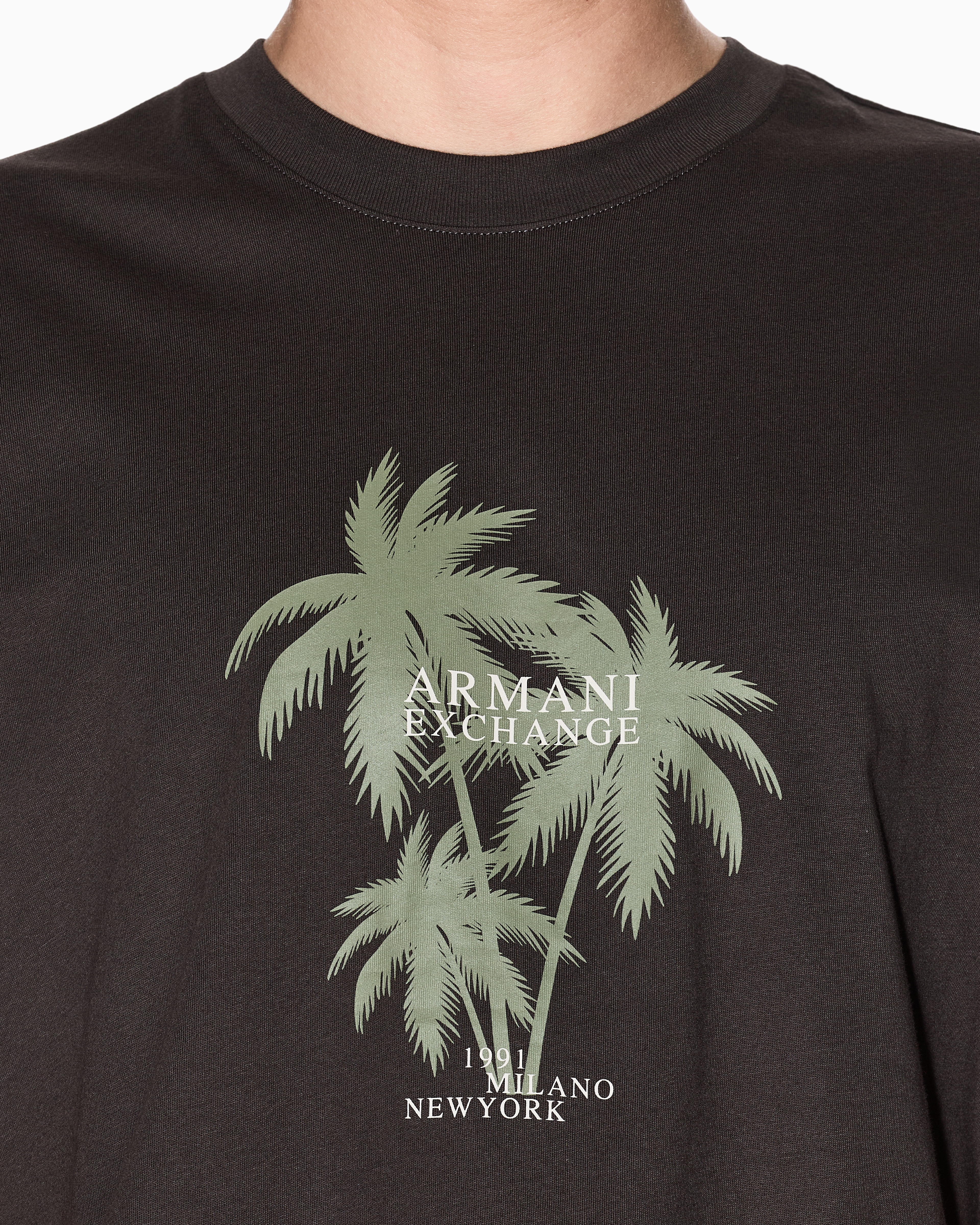 Armani Exchange -  Regular fit palm tree print t-shirt, Man, Green, Size: