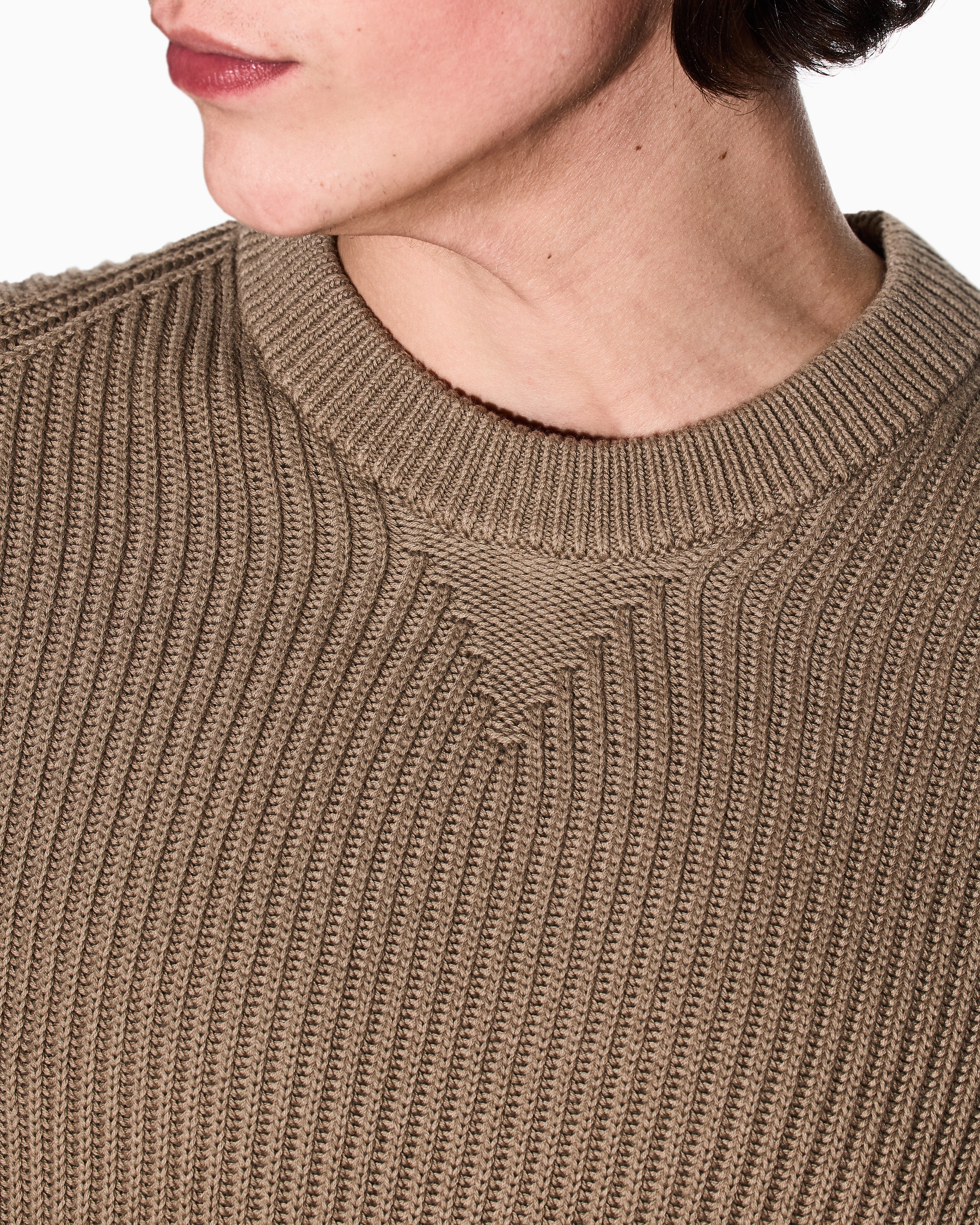 Armani Exchange - Ribbed cotton crew neck sweater, Man, Beige, Size: