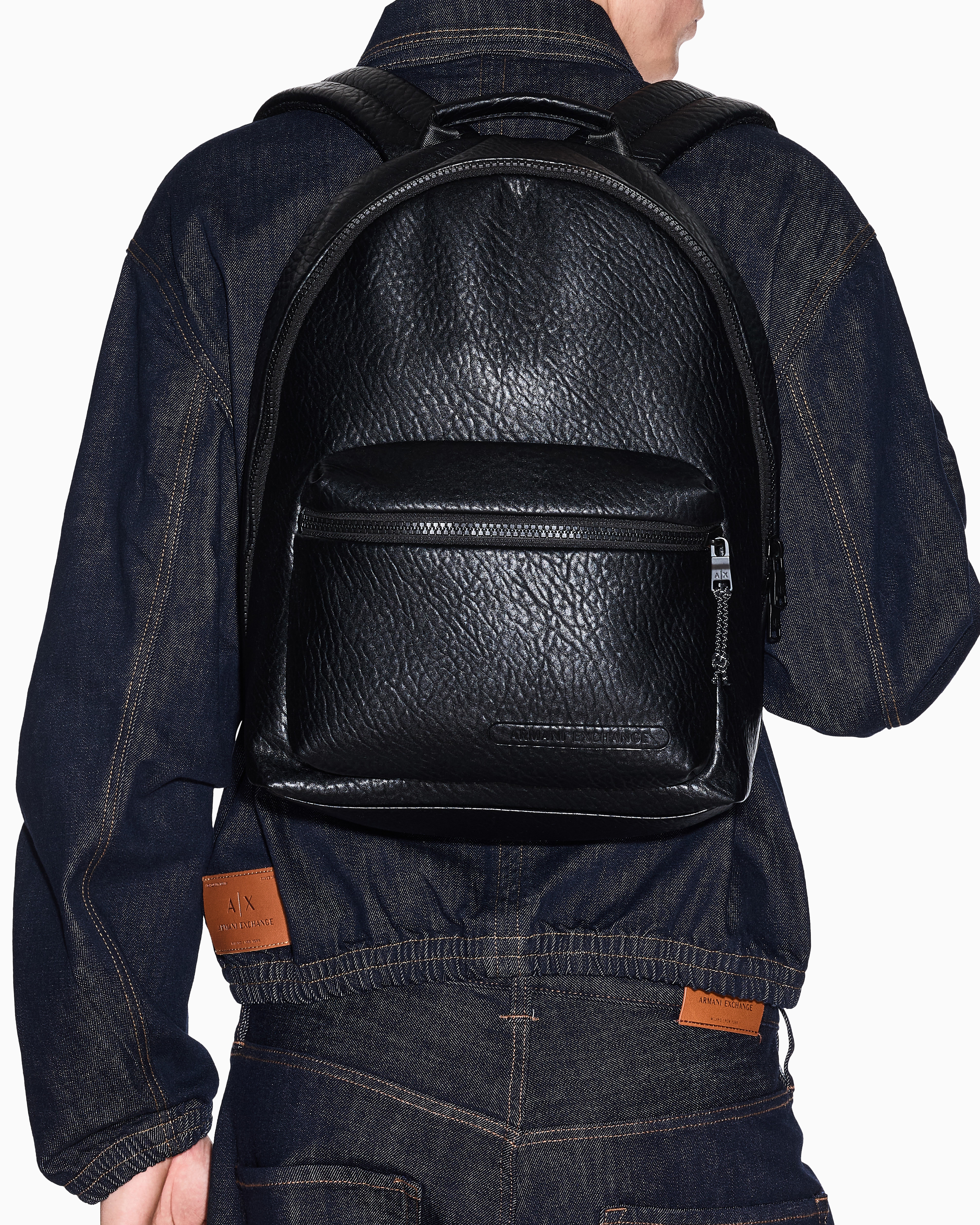 Armani Exchange - Backpack in garnet effect material, Man, Black, Size: TU