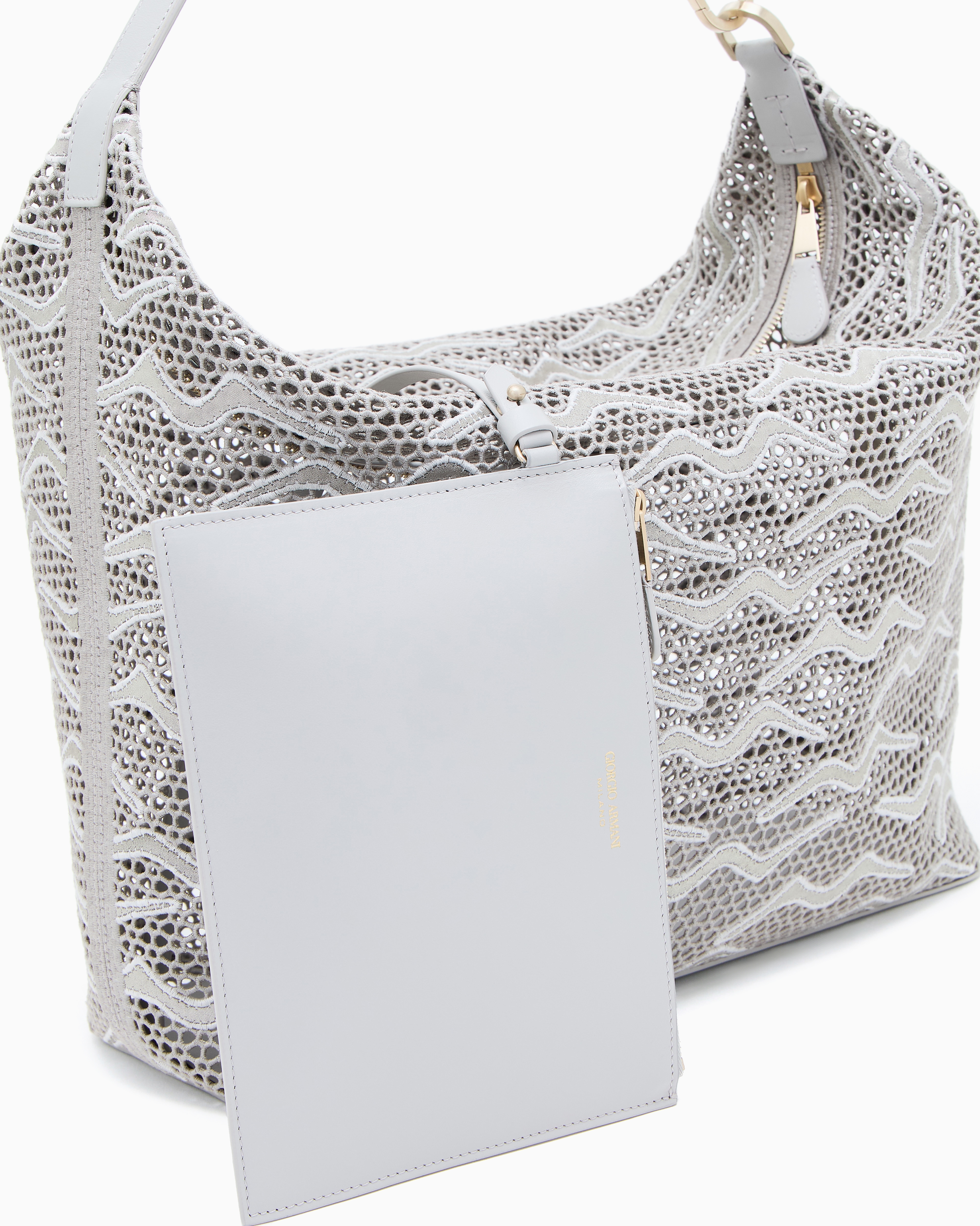Giorgio Armani Large La Prima Soft Hobo Bag In Shimmering Lace And Nubuck