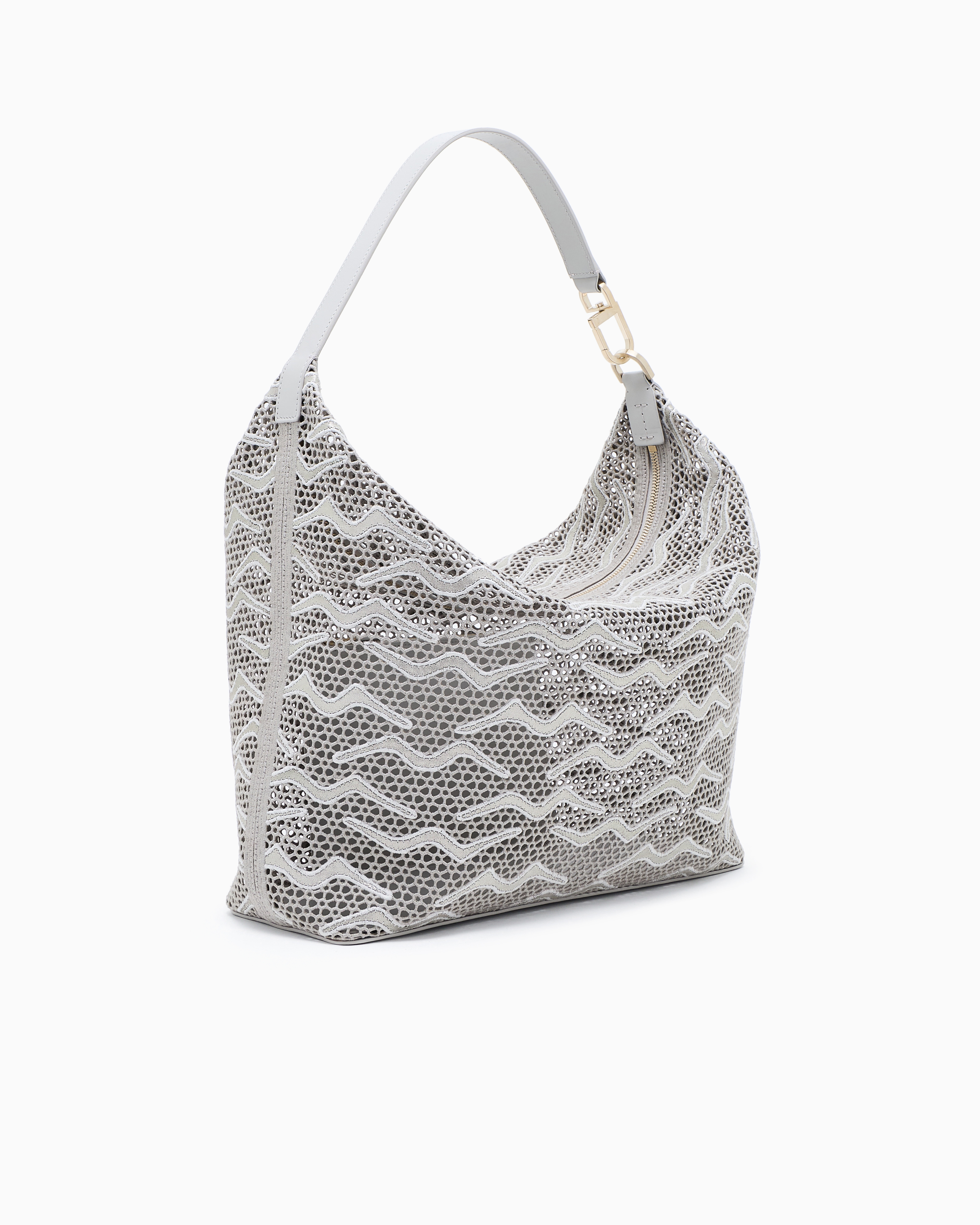 Giorgio Armani Large La Prima Soft Hobo Bag In Shimmering Lace And Nubuck