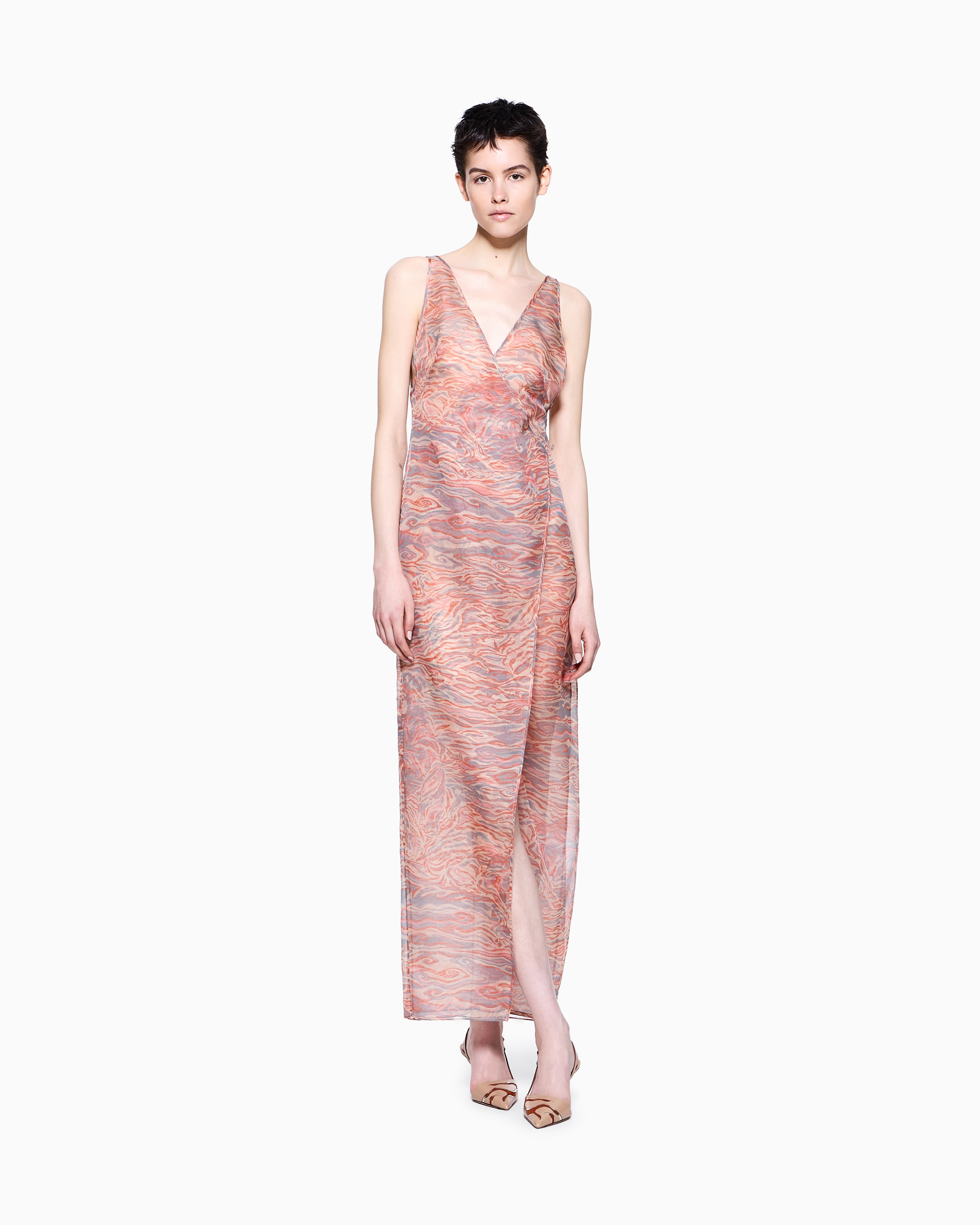 Giorgio Armani Printed Silk Organza Long Dress