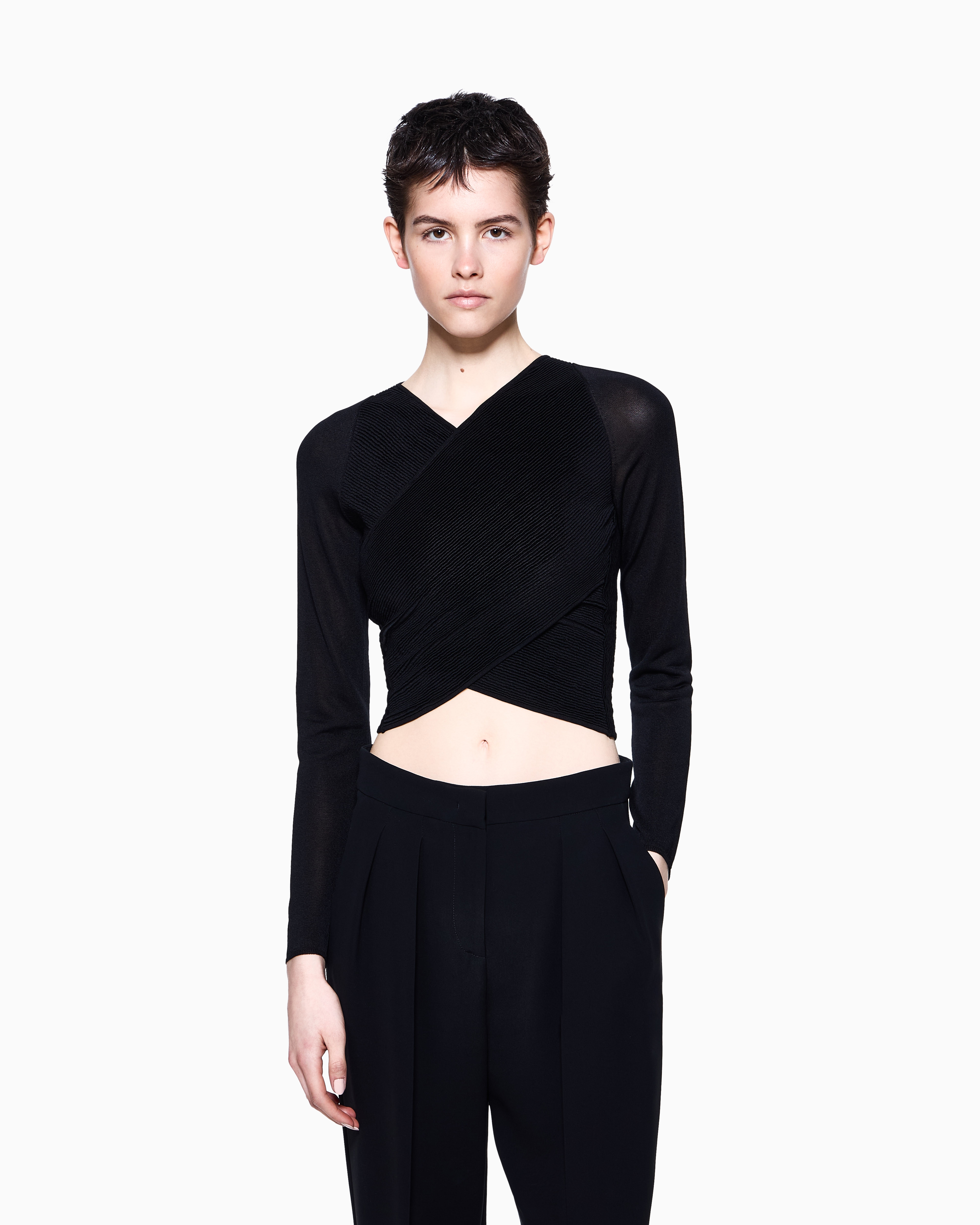 Giorgio Armani Stretch Silk Viscose Blend Crossover Jumper