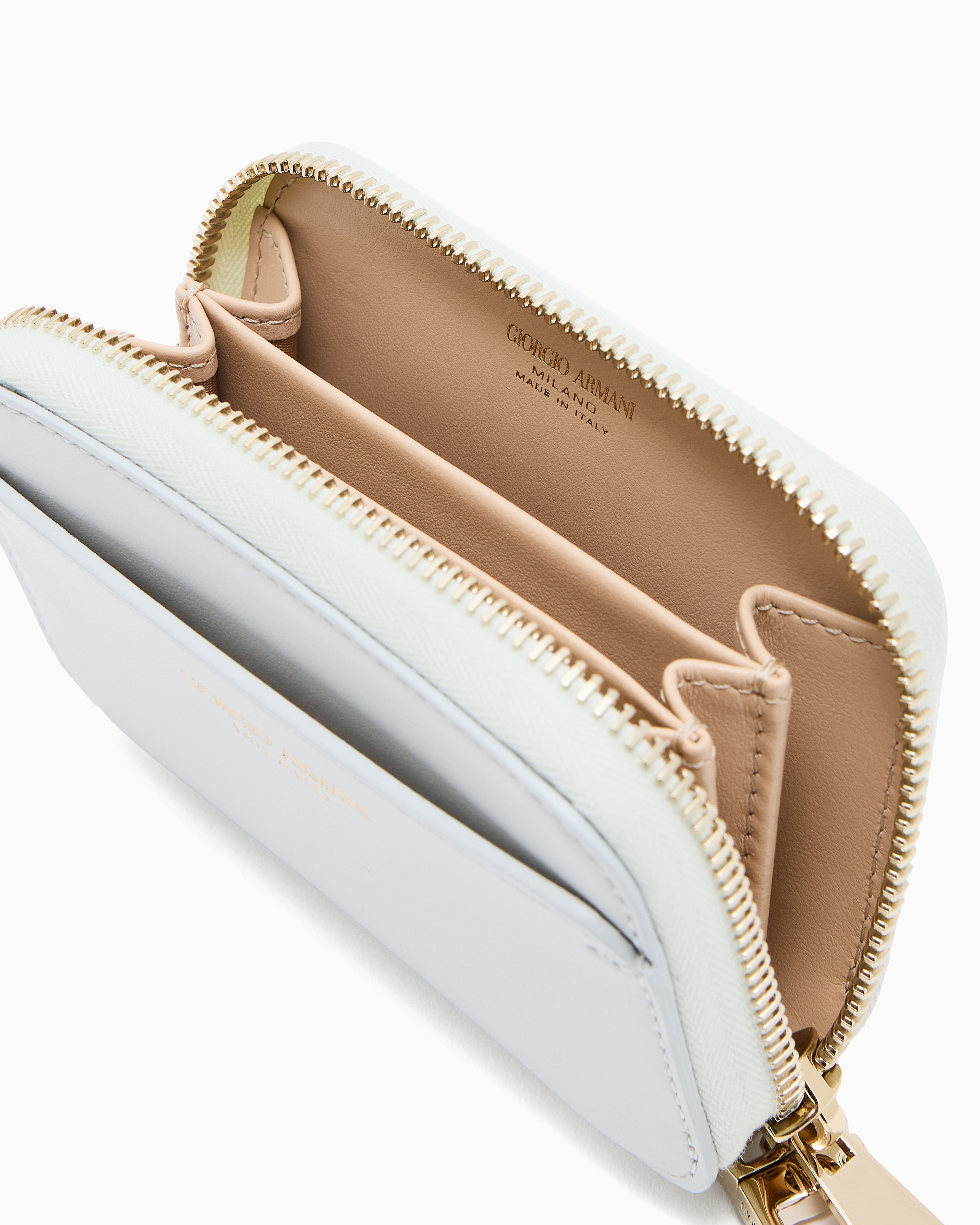 Giorgio Armani Leather Mini Wraparound-zip Wallet In White