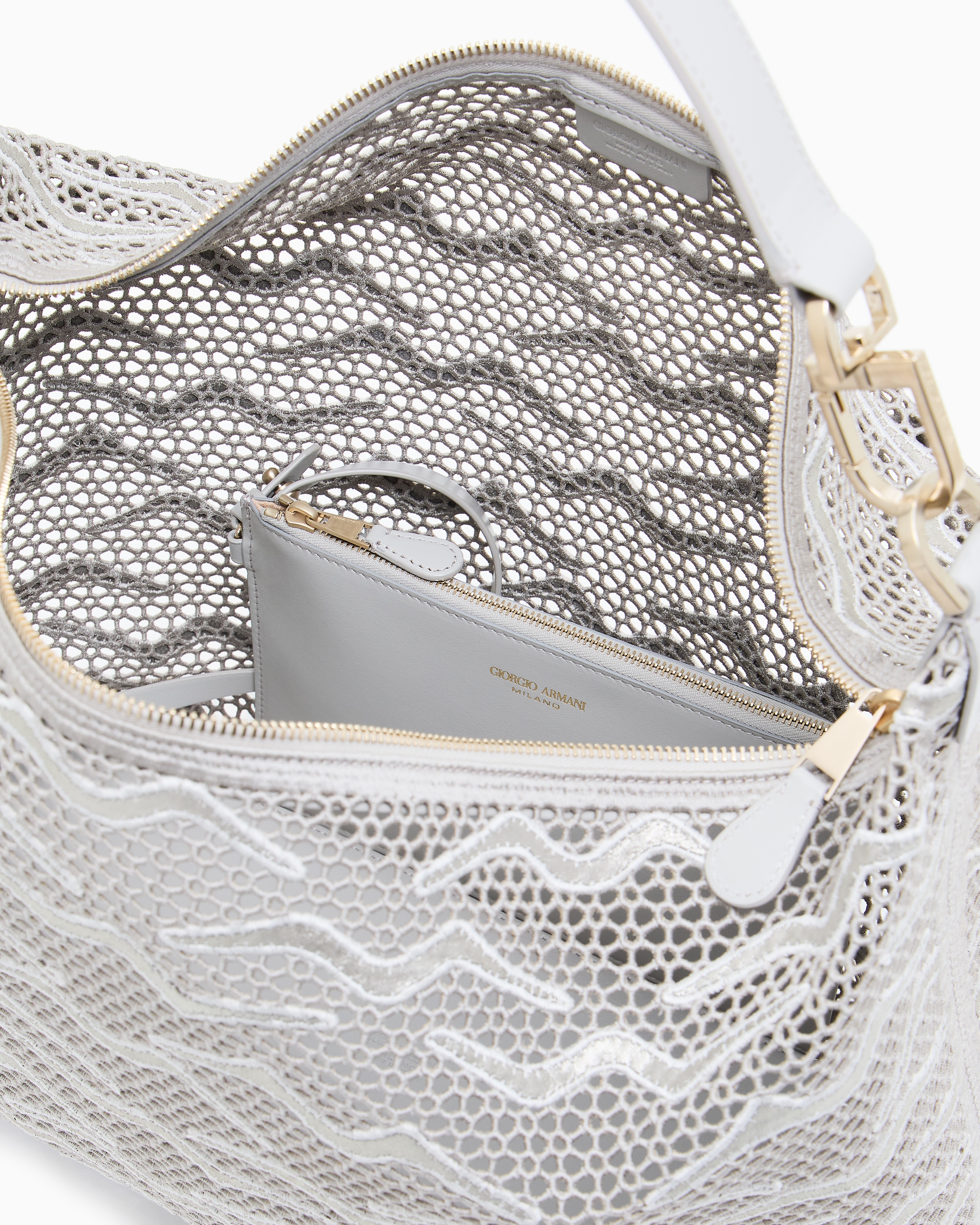 Giorgio Armani Large La Prima Soft Hobo Bag In Shimmering Lace And Nubuck