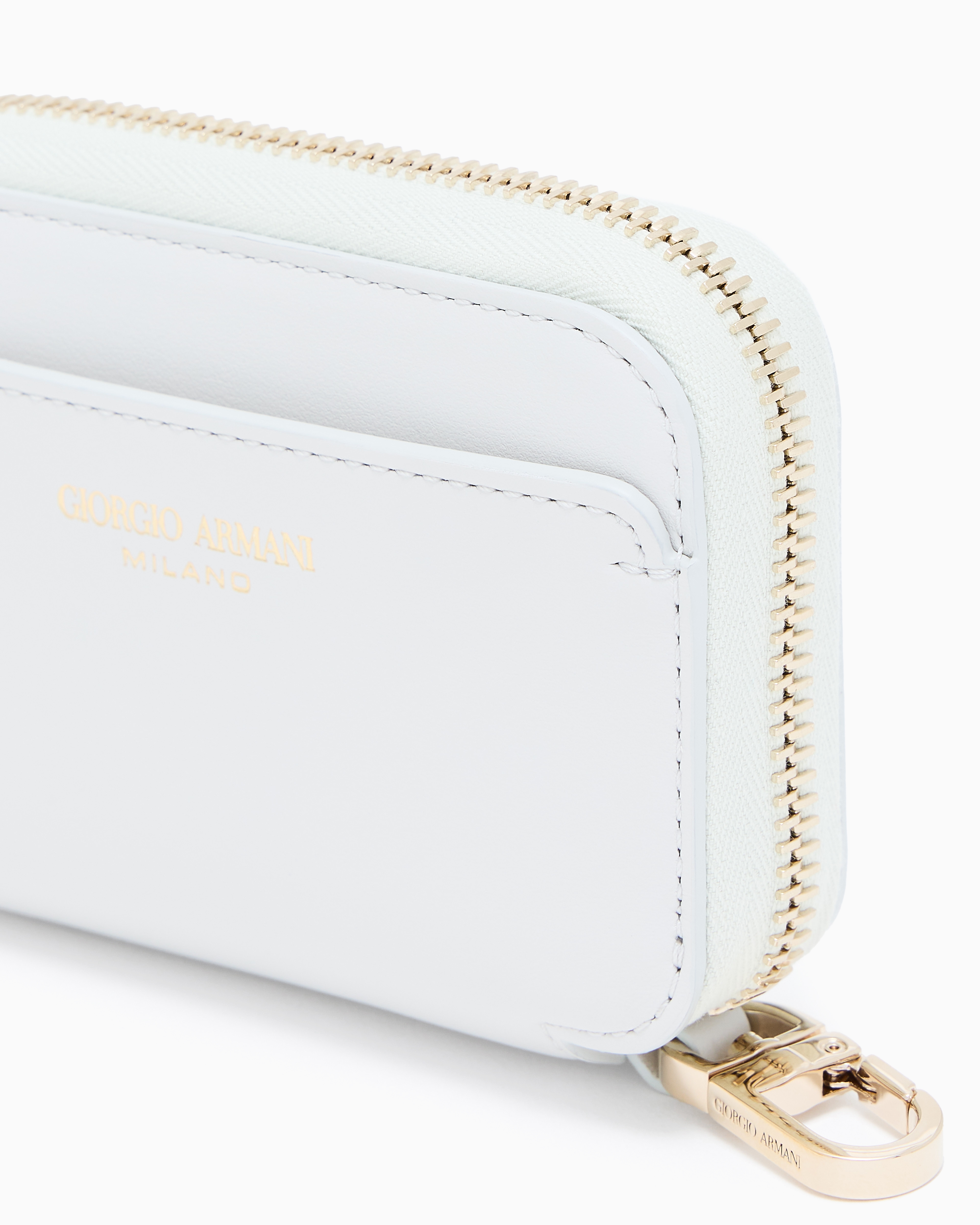 Giorgio Armani Leather Mini Wraparound-zip Wallet In White