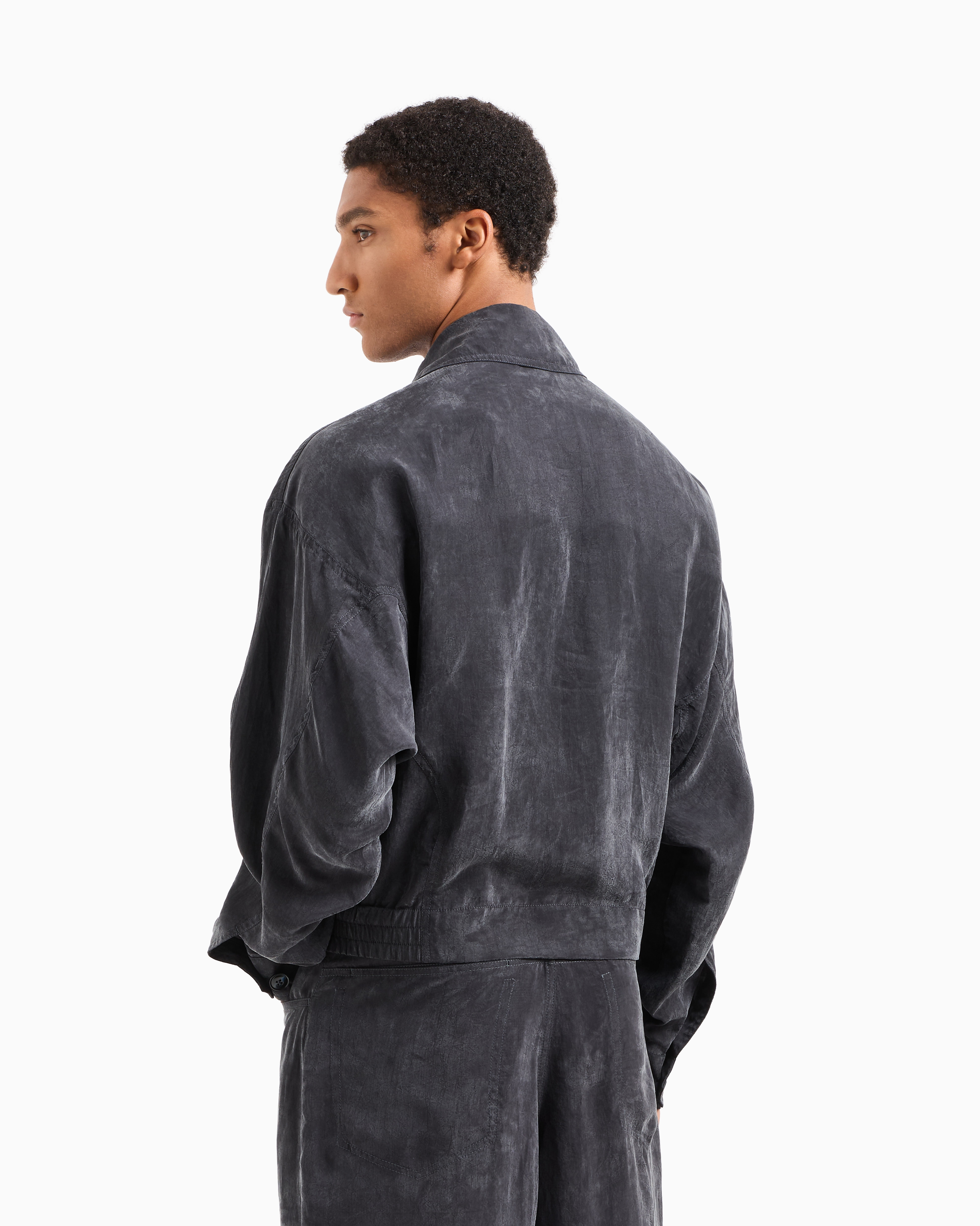 Giorgio Armani Faded Lyocell Canvas Blouson In Black