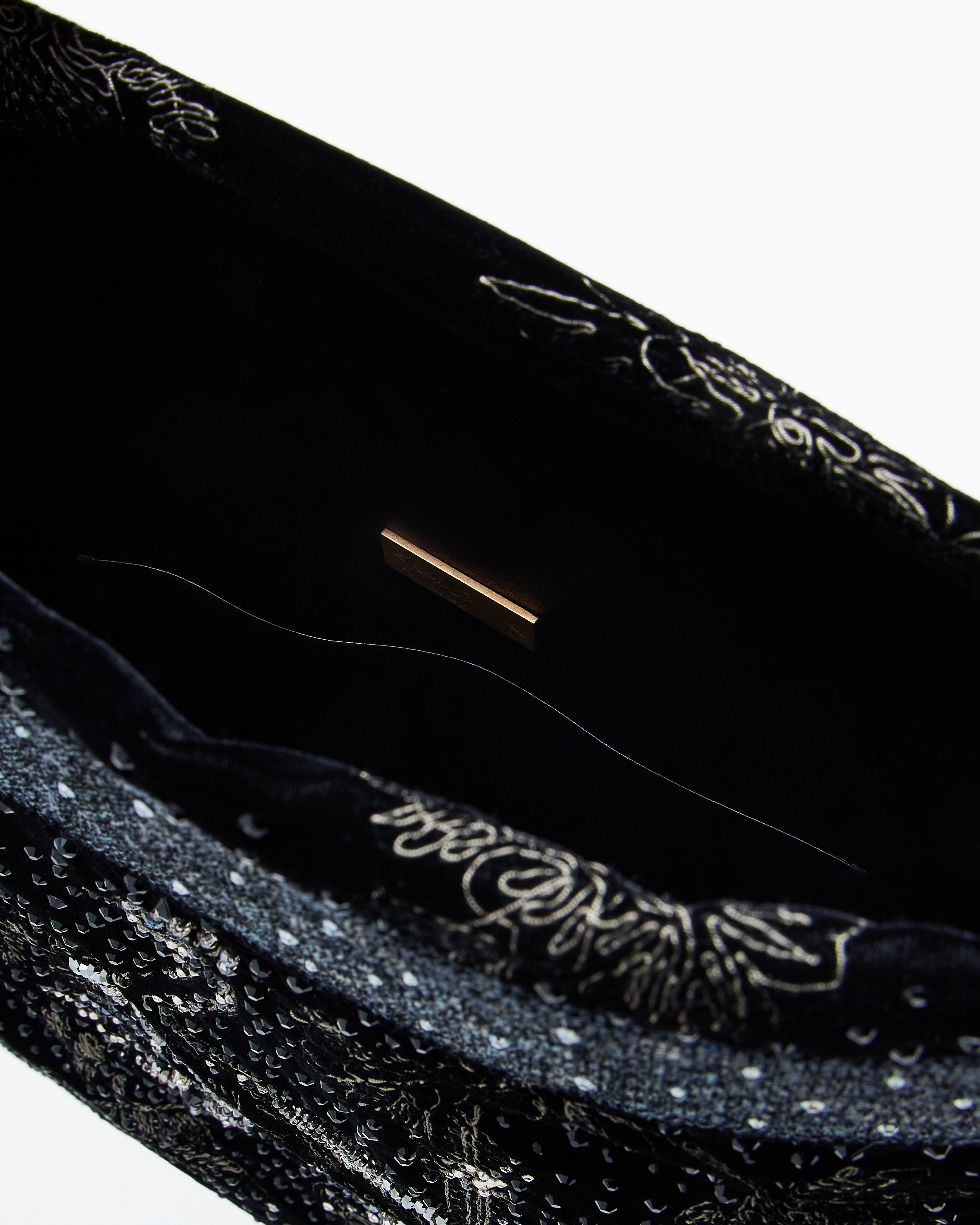 Giorgio Armani Embroidered Velvet Shoulder Bag In Black