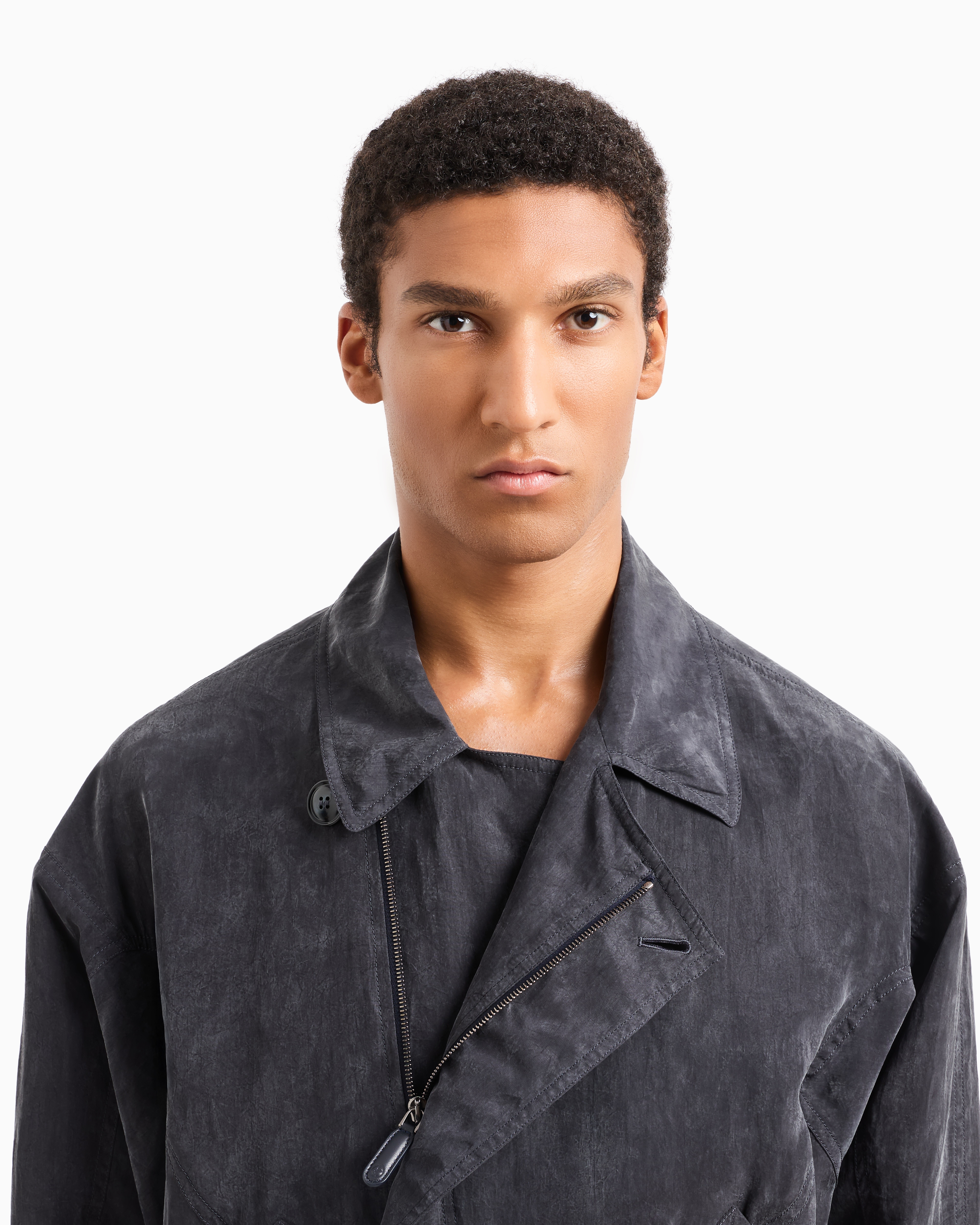 Giorgio Armani Faded Lyocell Canvas Blouson In Black