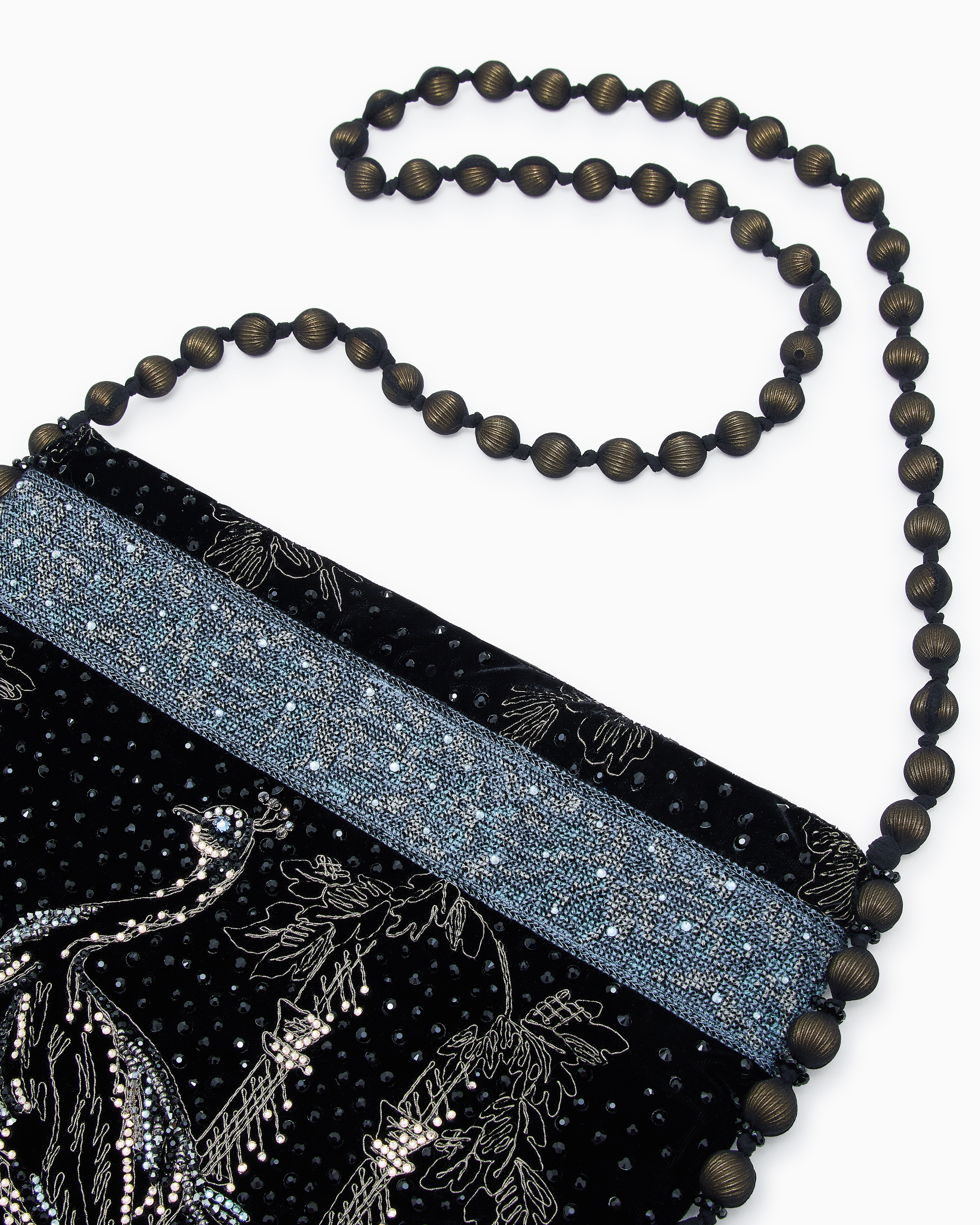 Giorgio Armani Embroidered Velvet Shoulder Bag In Black