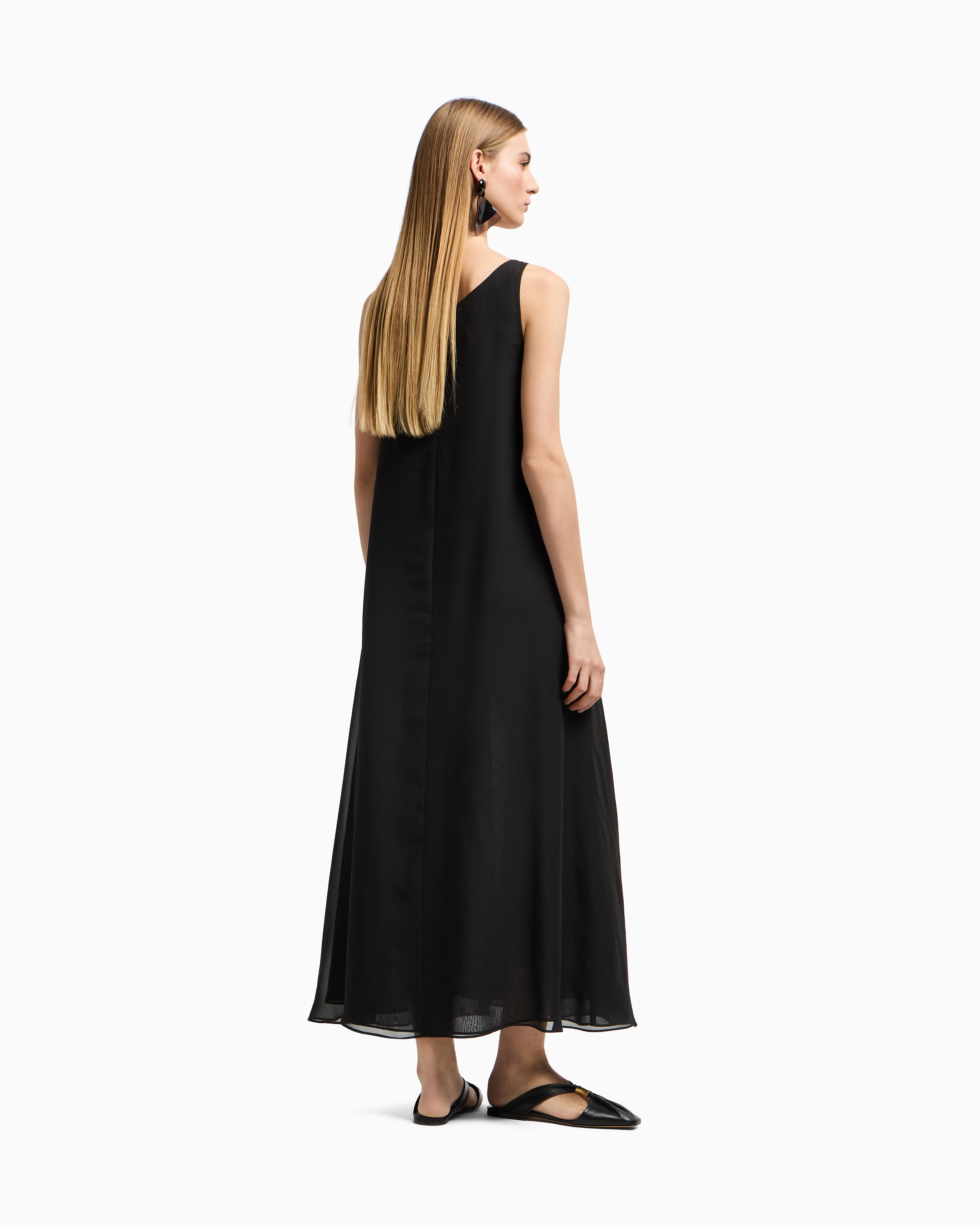 Technical georgette long dress with front panel | Emporio Armani