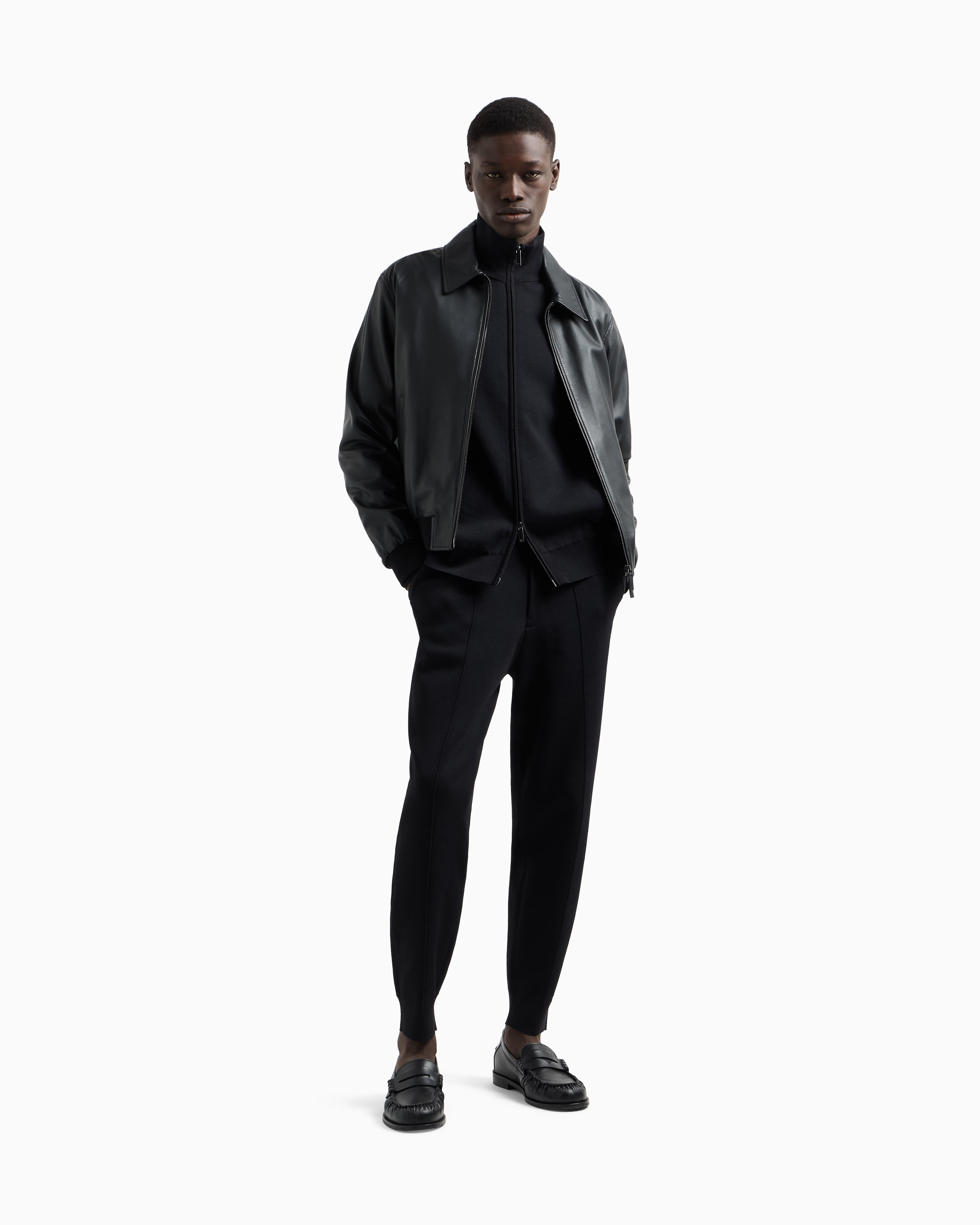 Plain-knit full-zip cardigan | Emporio Armani