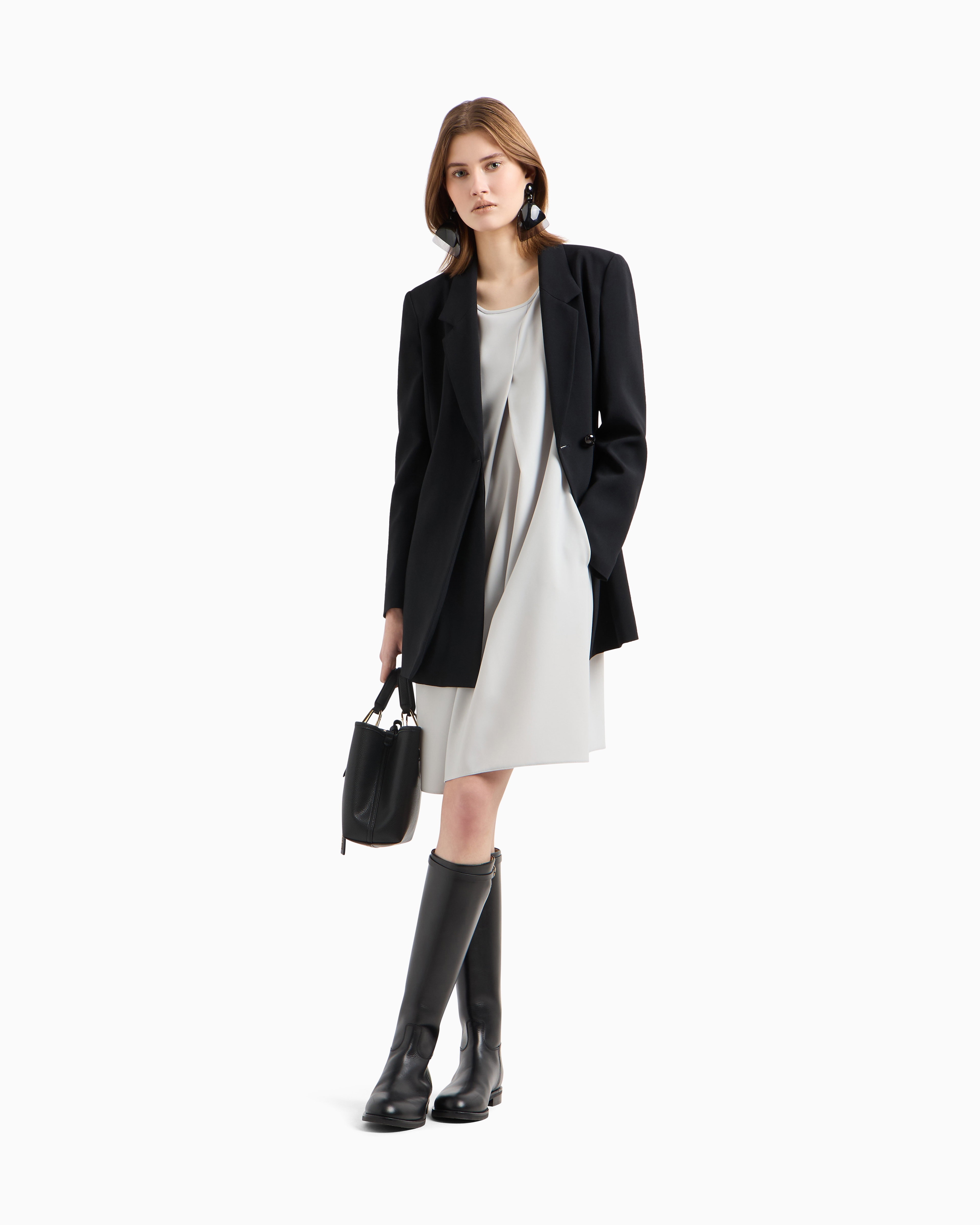 Techno cady flared dress with oversized godet pleat