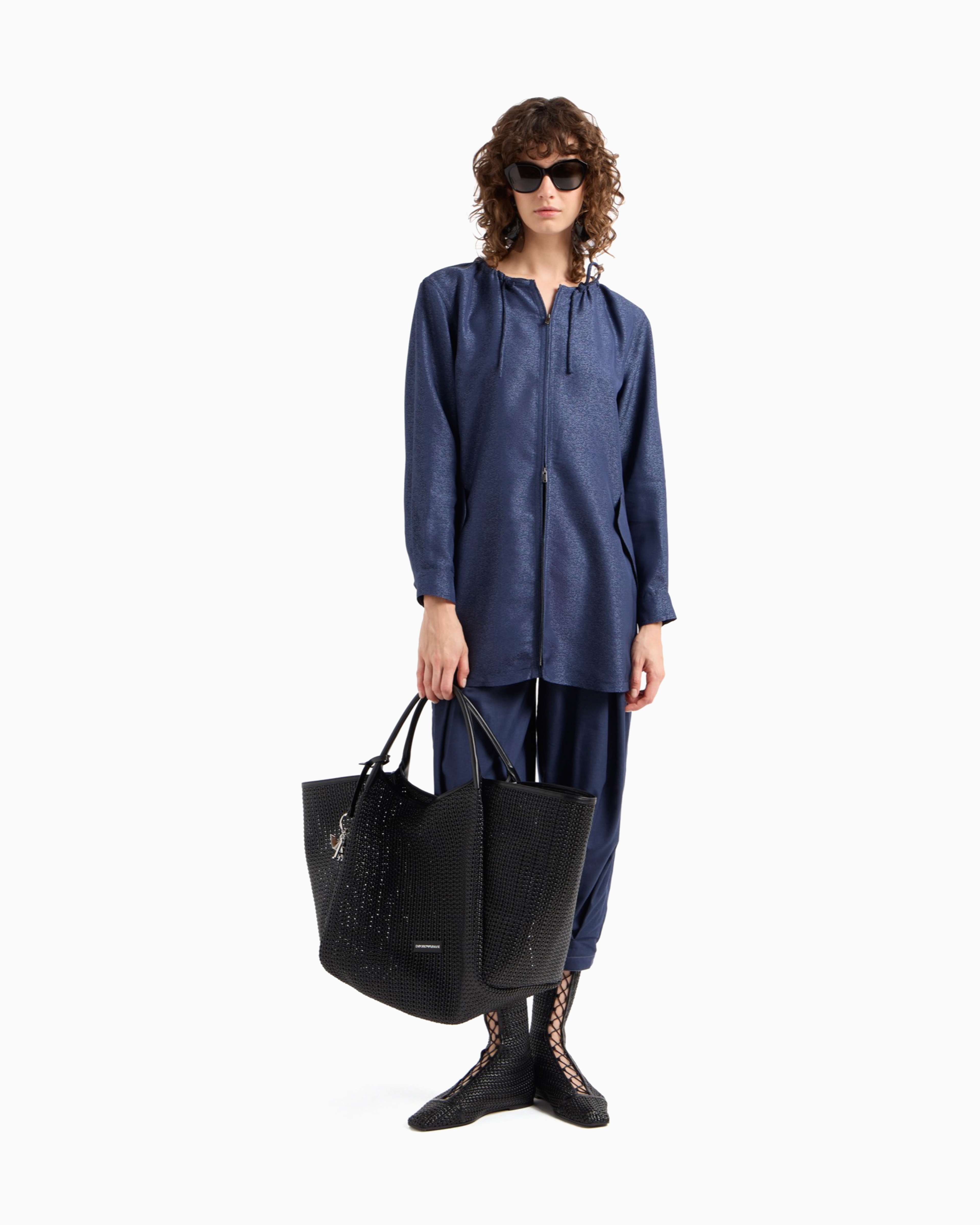 Mouliné viscose belted jacket | Emporio Armani