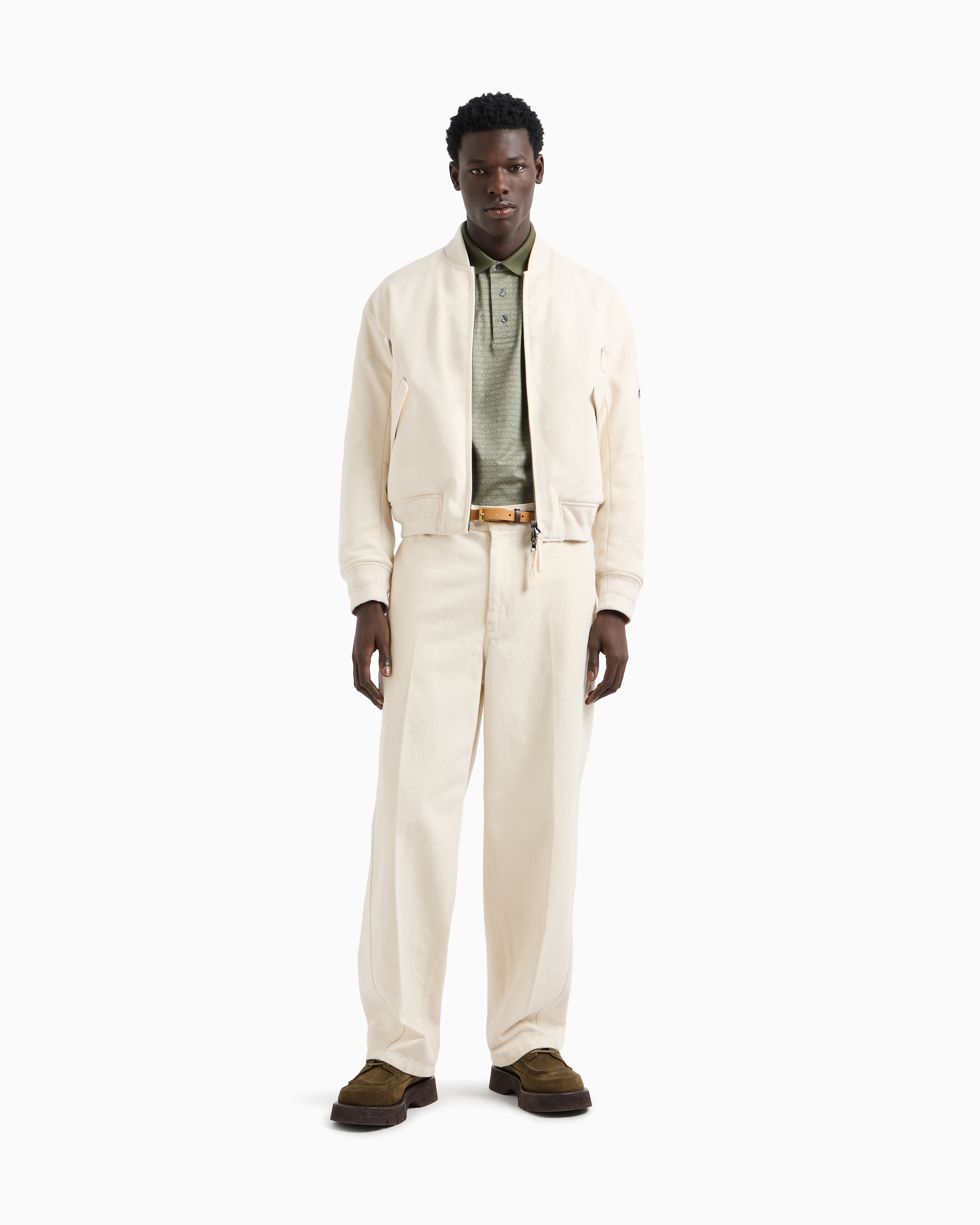 Jersey polo shirt with all-over jacquard lettering | Emporio