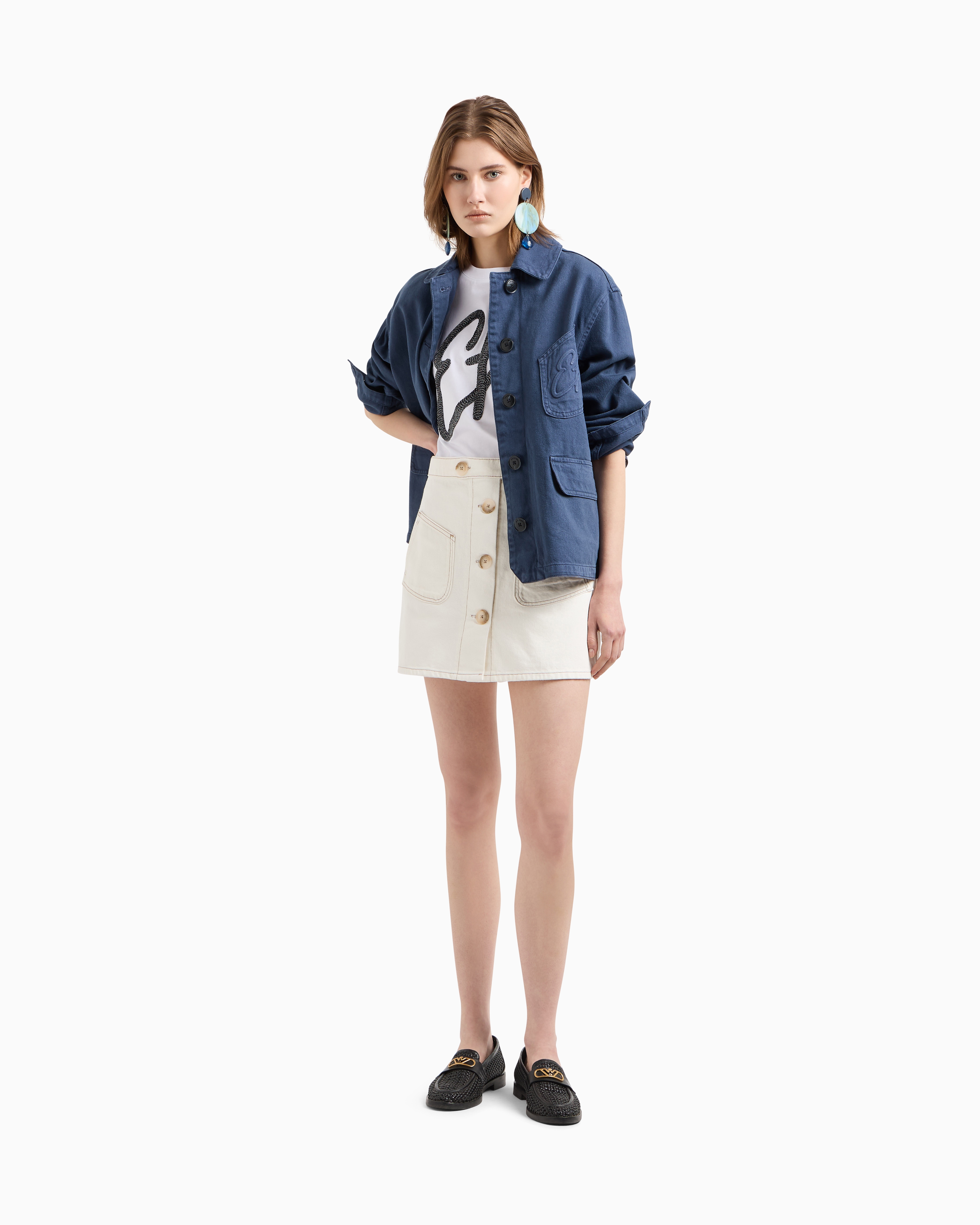 EMPORIO ARMANI EW001523AF12573U0002 関税送料込 Cotton-jersey T-shirt with oversized lurex logo | Emporio Armani