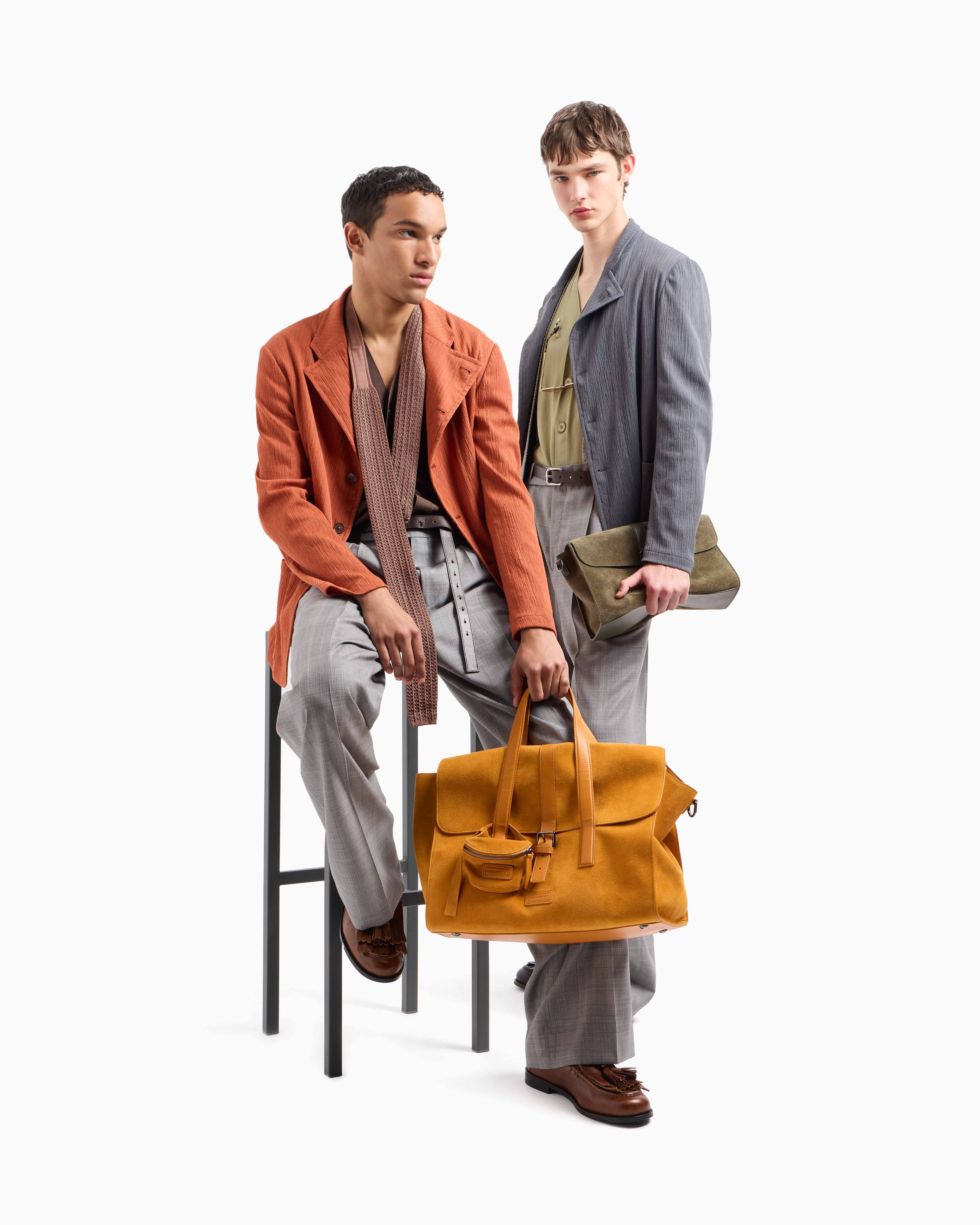 Emporio Armani Guru-collar Jacket With Off-centre Fastening In Bark-effect Armure Fabric In Gray