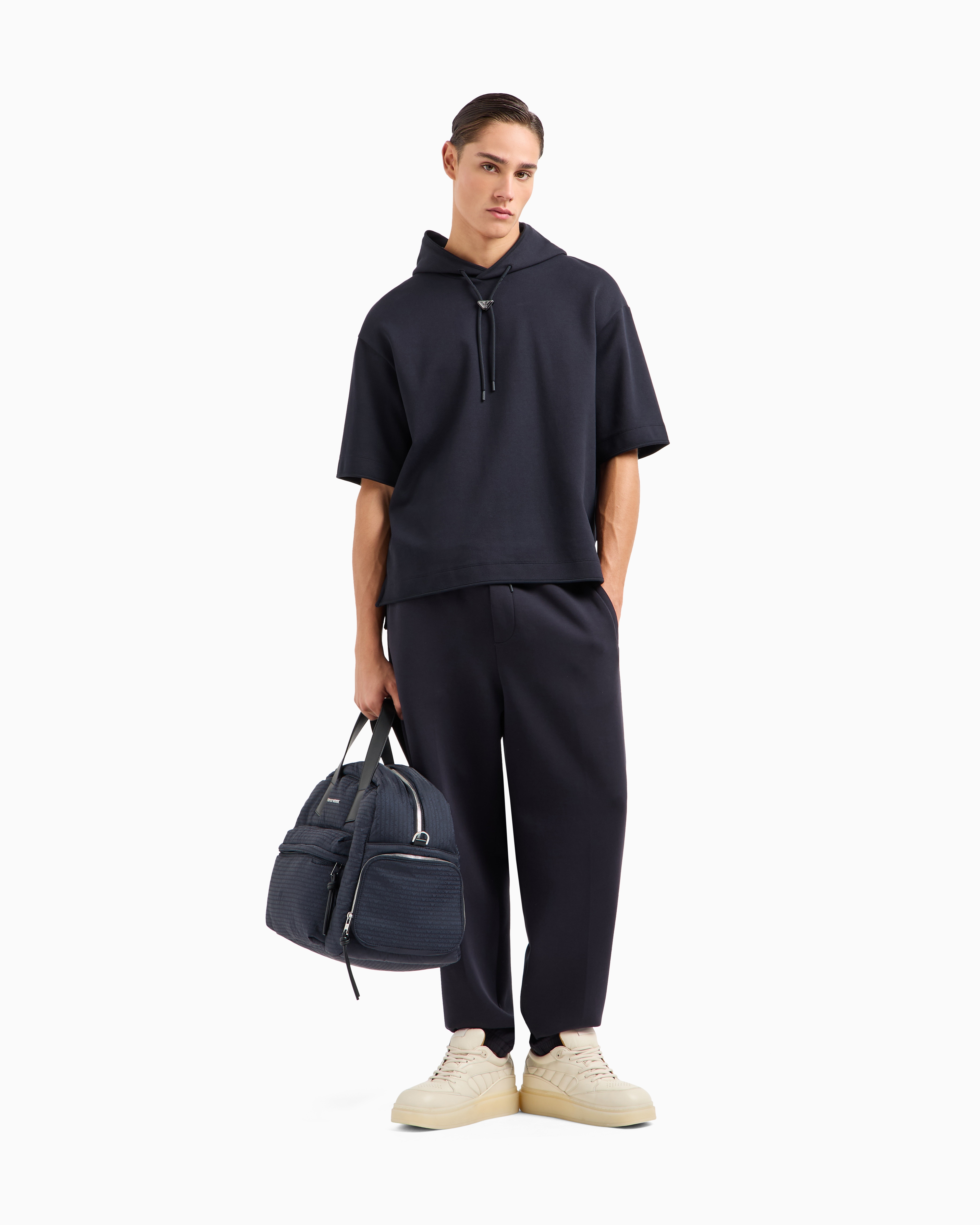 EMPORIO ARMANI▼ASV フード半袖オーバーサイズスウェットシャツ EMPORIO ARMANI トレーナー スウェット 「エンポリオ アルマーニ