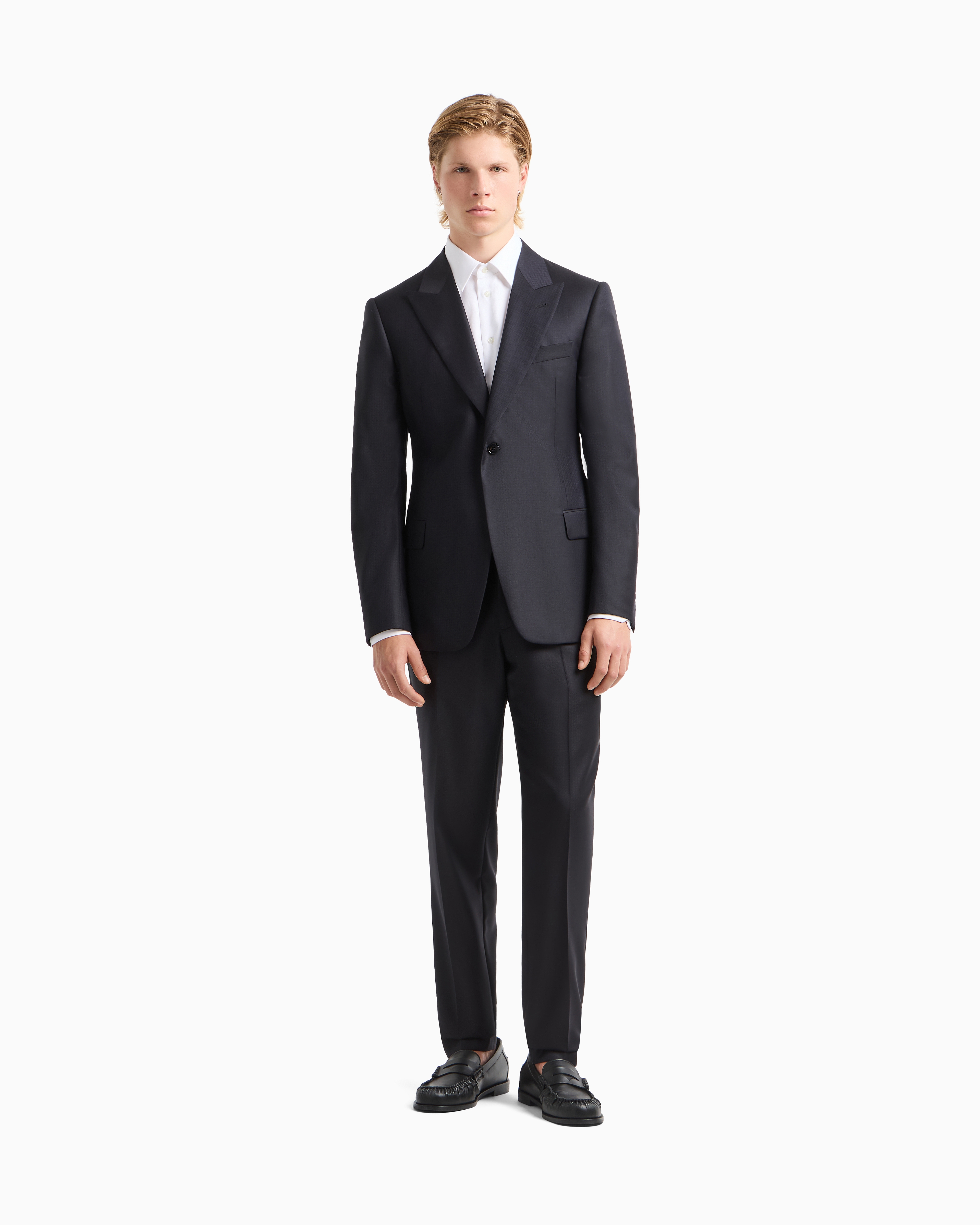 Single-breasted suit in houndstooth jacquard light wool